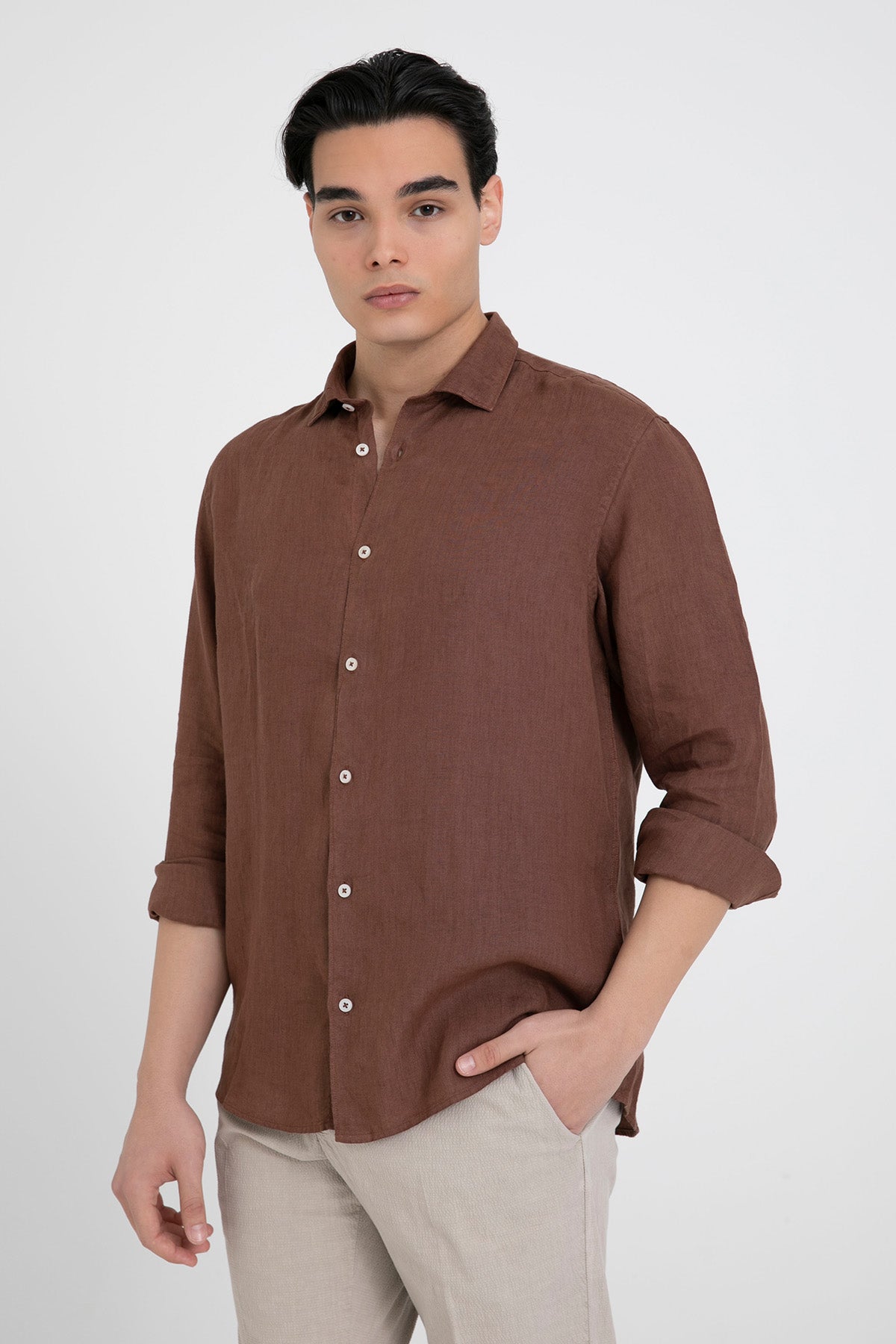 Fradi Regular Fit Klasik Yaka Keten Gömlek