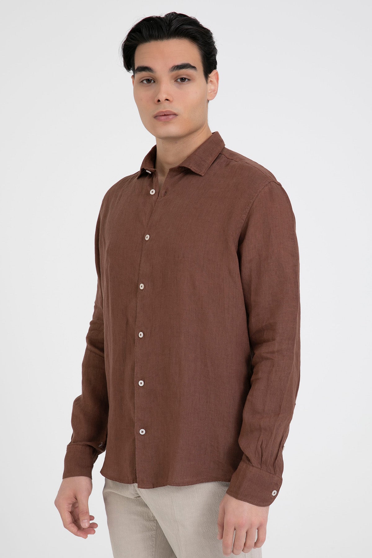 Fradi Regular Fit Klasik Yaka Keten Gömlek-Gömlek-Libas