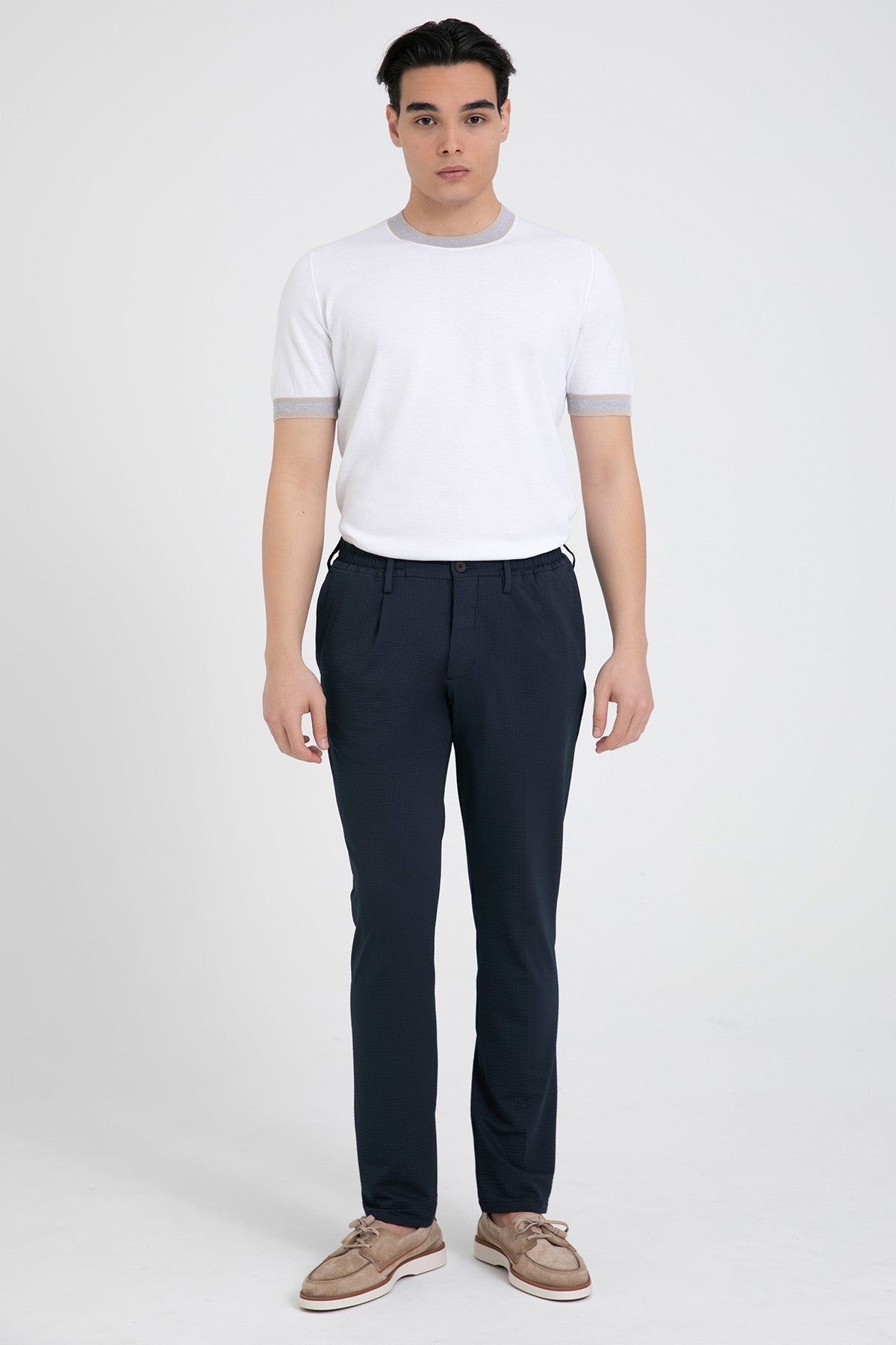 Fradi Beli Lastikli Tek Pile Gofre Kumaş Pantolon