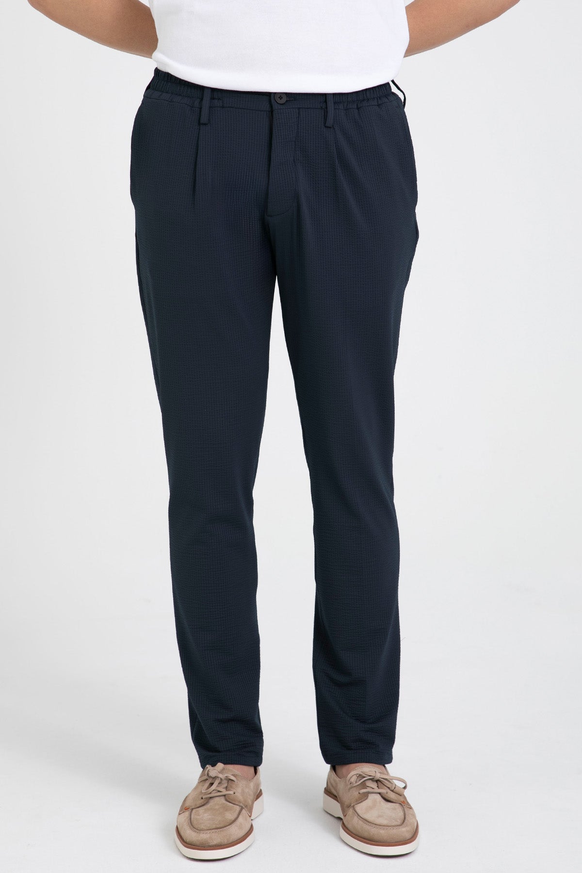 Fradi Beli Lastikli Tek Pile Gofre Kumaş Pantolon