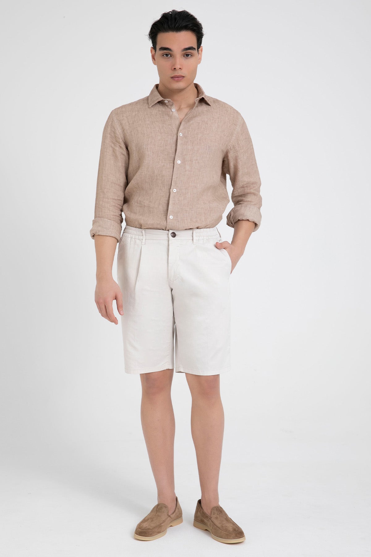 Fradi Beli Lastikli Tek Pile Yandan Cepli Şort