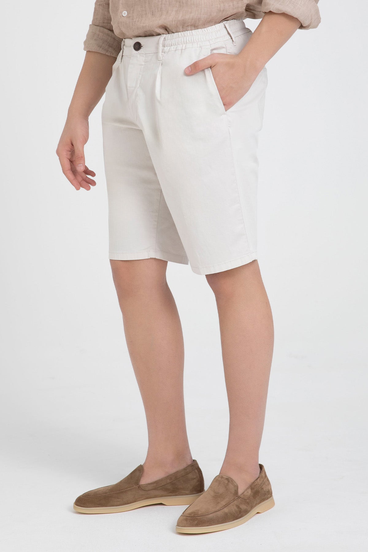 Fradi Beli Lastikli Tek Pile Yandan Cepli Şort