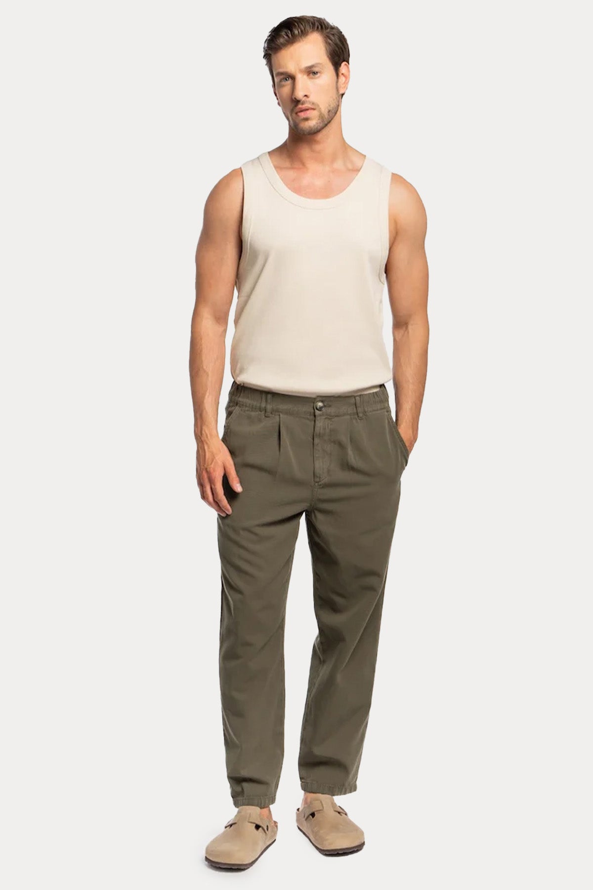 Goldgarn S1 Relaxed Fit Tek Pile Beli Lastikli Keten Pantolon