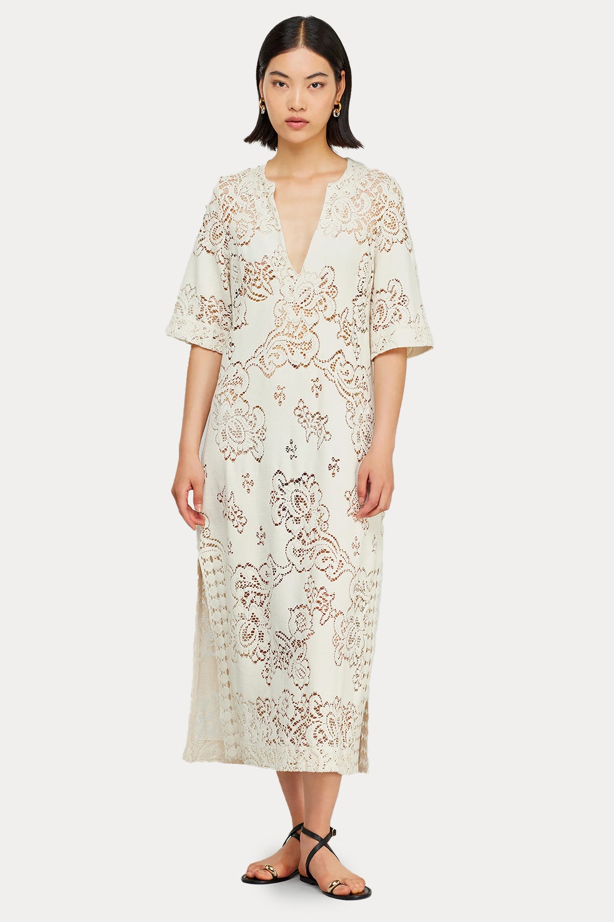 Semicouture Regular Fit Dantel Nakışlı Maxi Elbise-Elbise-Libas