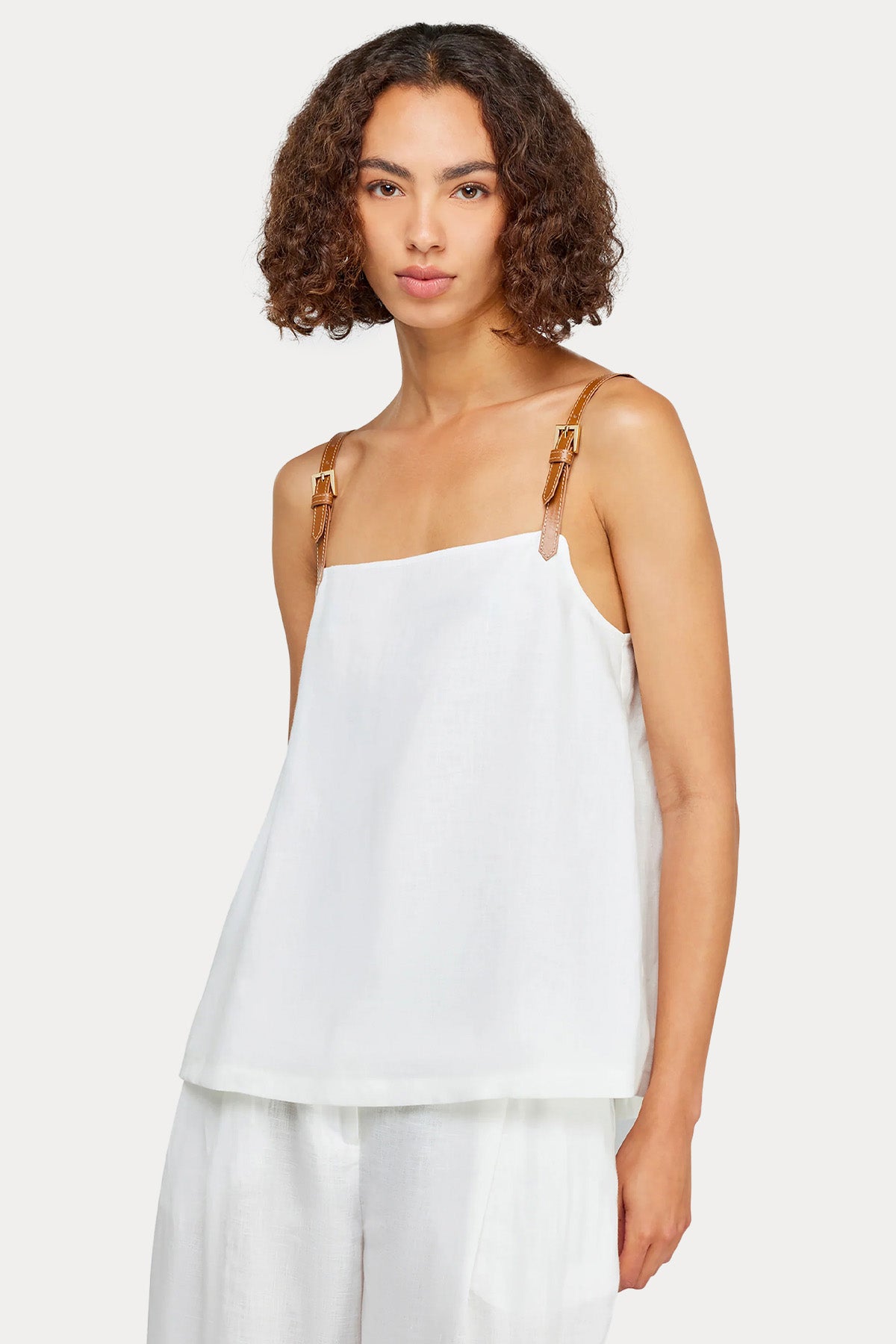 Semicouture Regular Fit Deri Askılı Keten Bluz