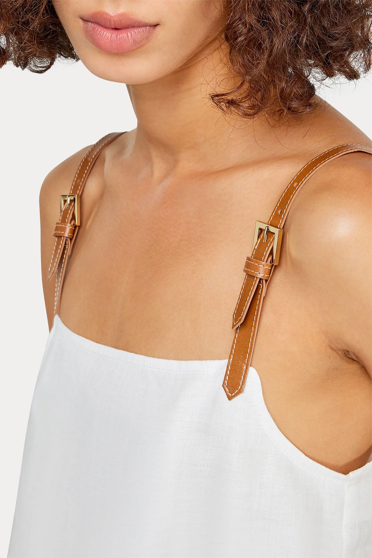 Semicouture Regular Fit Deri Askılı Keten Bluz