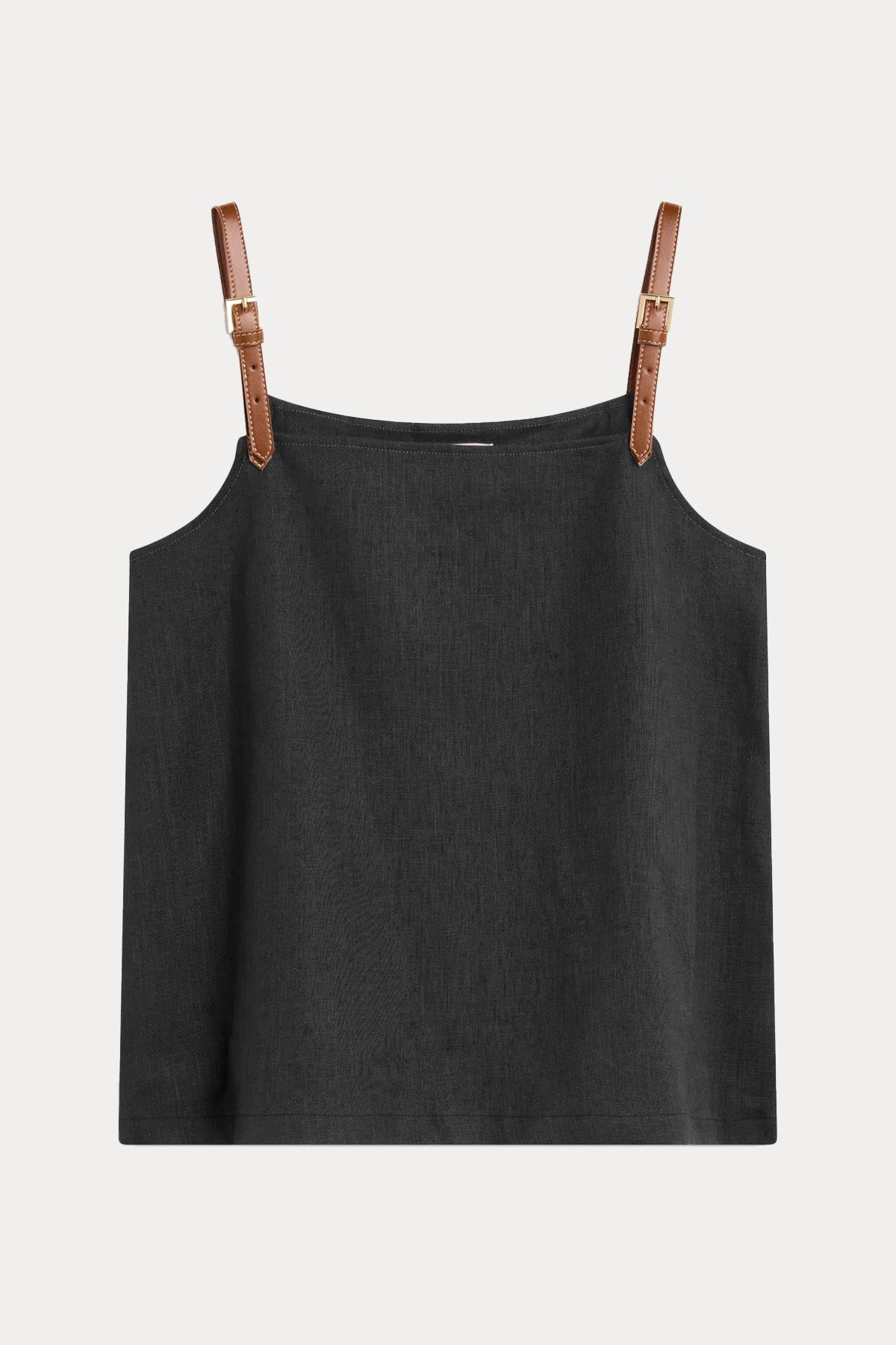 Semicouture Regular Fit Deri Askılı Keten Bluz-Bluz-Libas
