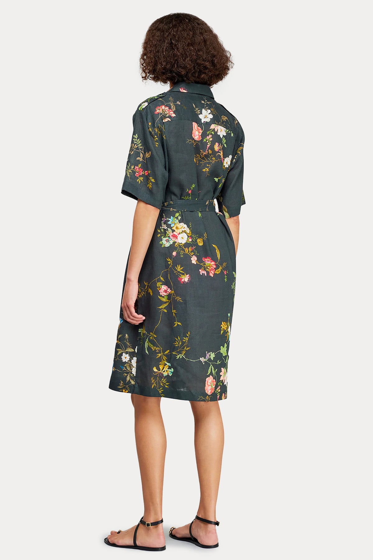 Semicouture Kemerli Keten Midi Gömlek Elbise