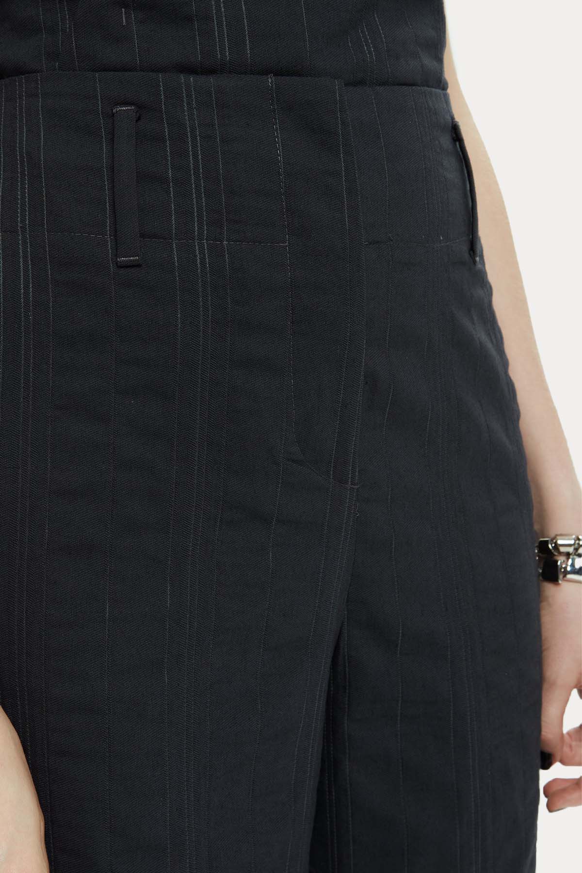 Ixos Regular Fit Yüksek Belli Çizgili Crop Pantolon-Pantolon-Libas