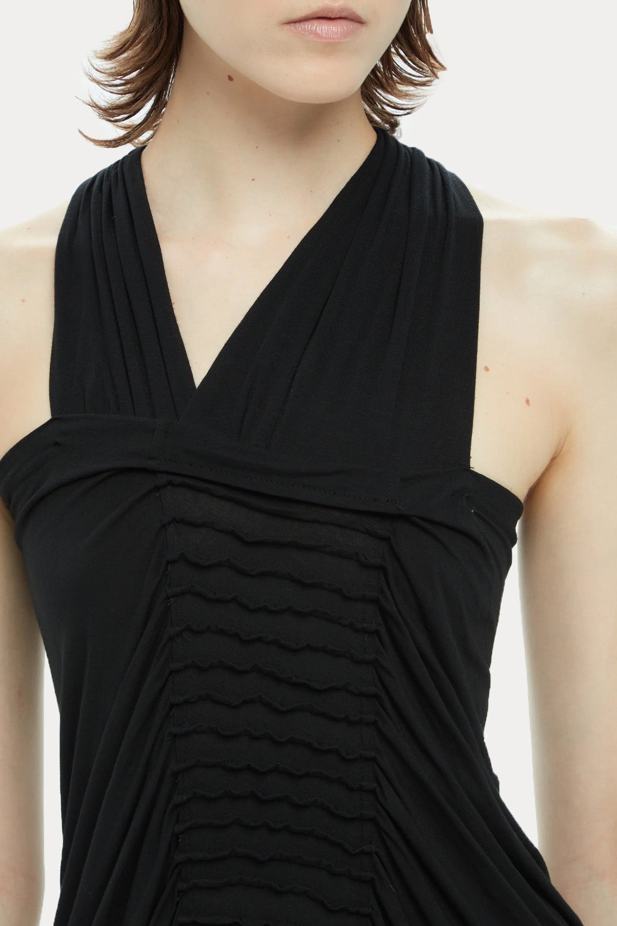 Ixos V Yaka Asimetrik Kesim Streç Midi Elbise