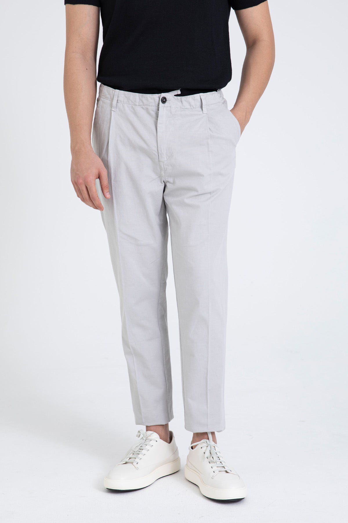 40 Weft Joec Beli Lastikli Tek Pile Yandan Cepli Keten Pantolon