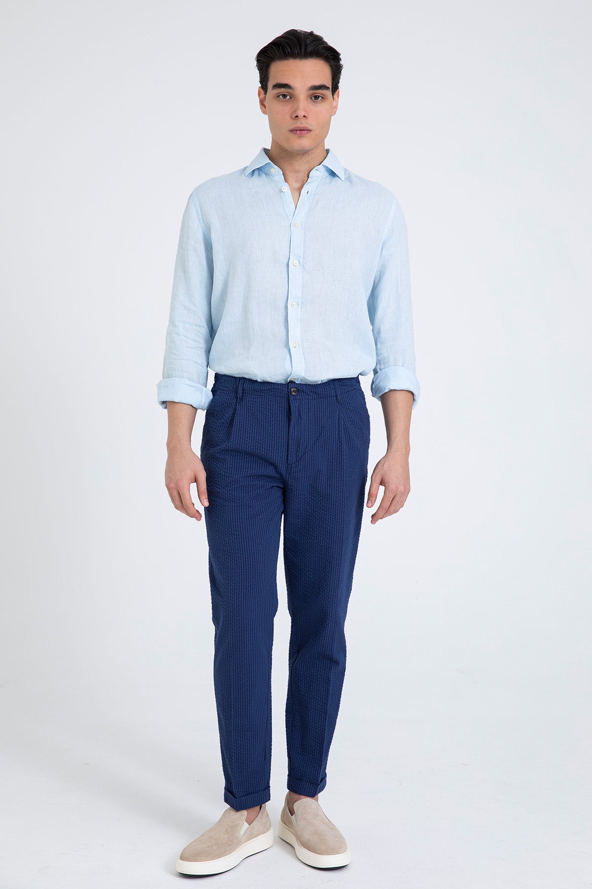 40 Weft Joec Seersucker Kumaş Tek Pile Yandan Cepli Pantolon