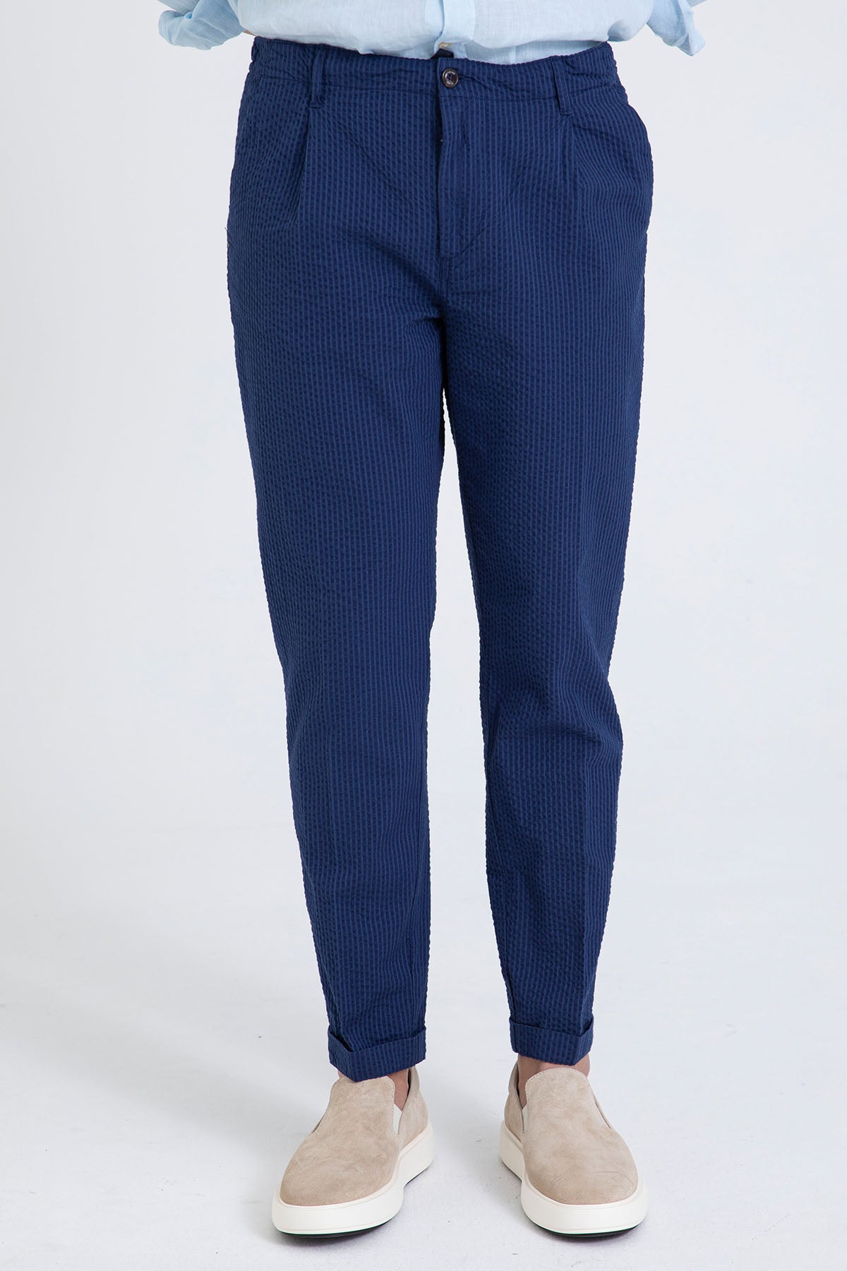 40 Weft Joec Seersucker Kumaş Tek Pile Yandan Cepli Pantolon