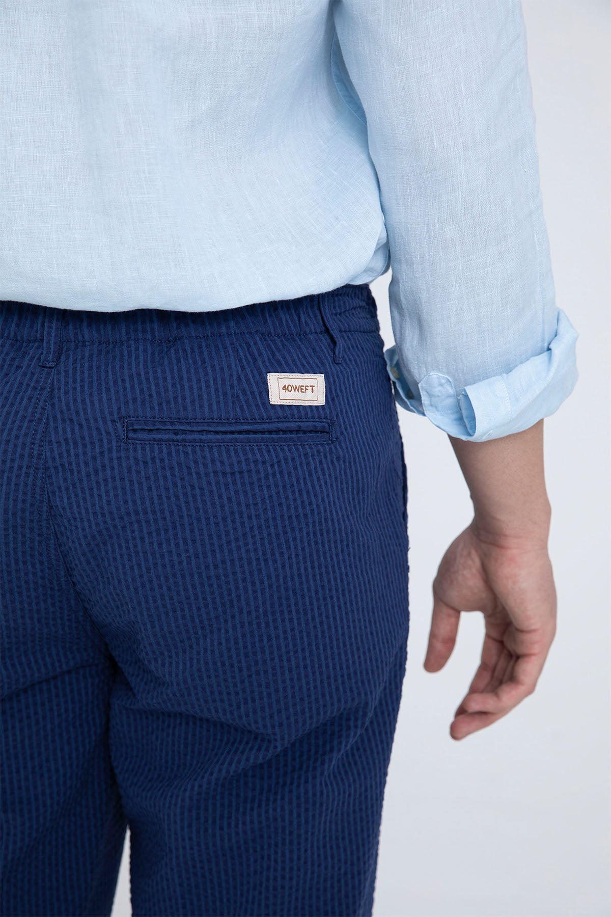 40 Weft Joec Seersucker Kumaş Tek Pile Yandan Cepli Pantolon