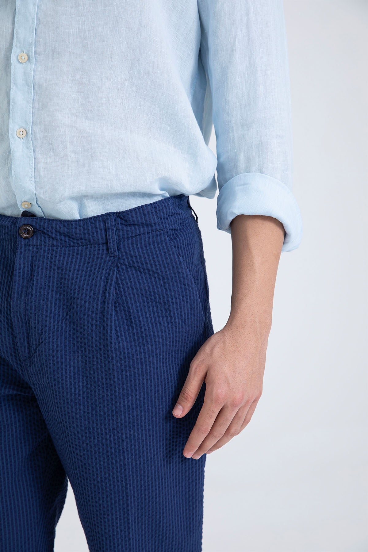 40 Weft Joec Seersucker Kumaş Tek Pile Yandan Cepli Pantolon