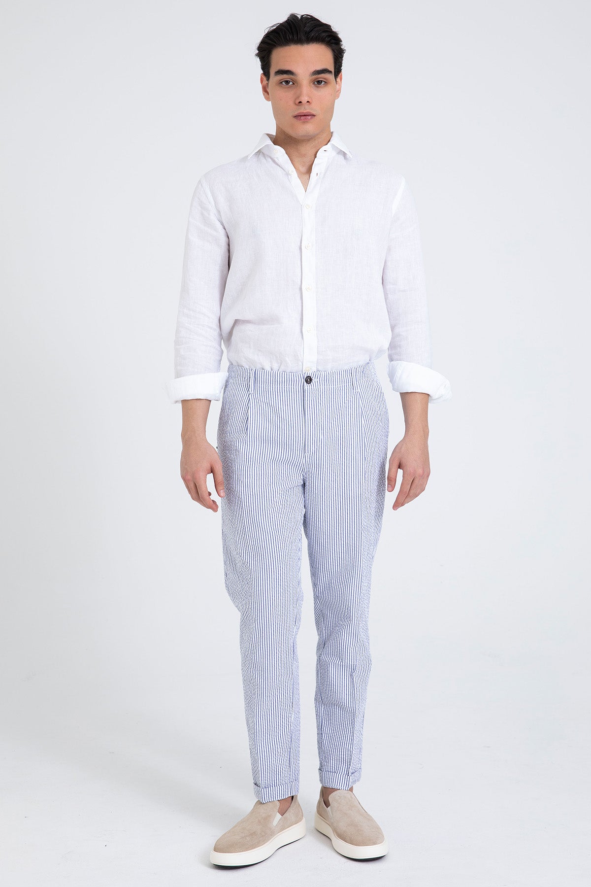 40 Weft Joec Seersucker Kumaş Tek Pile Yandan Cepli Pantolon