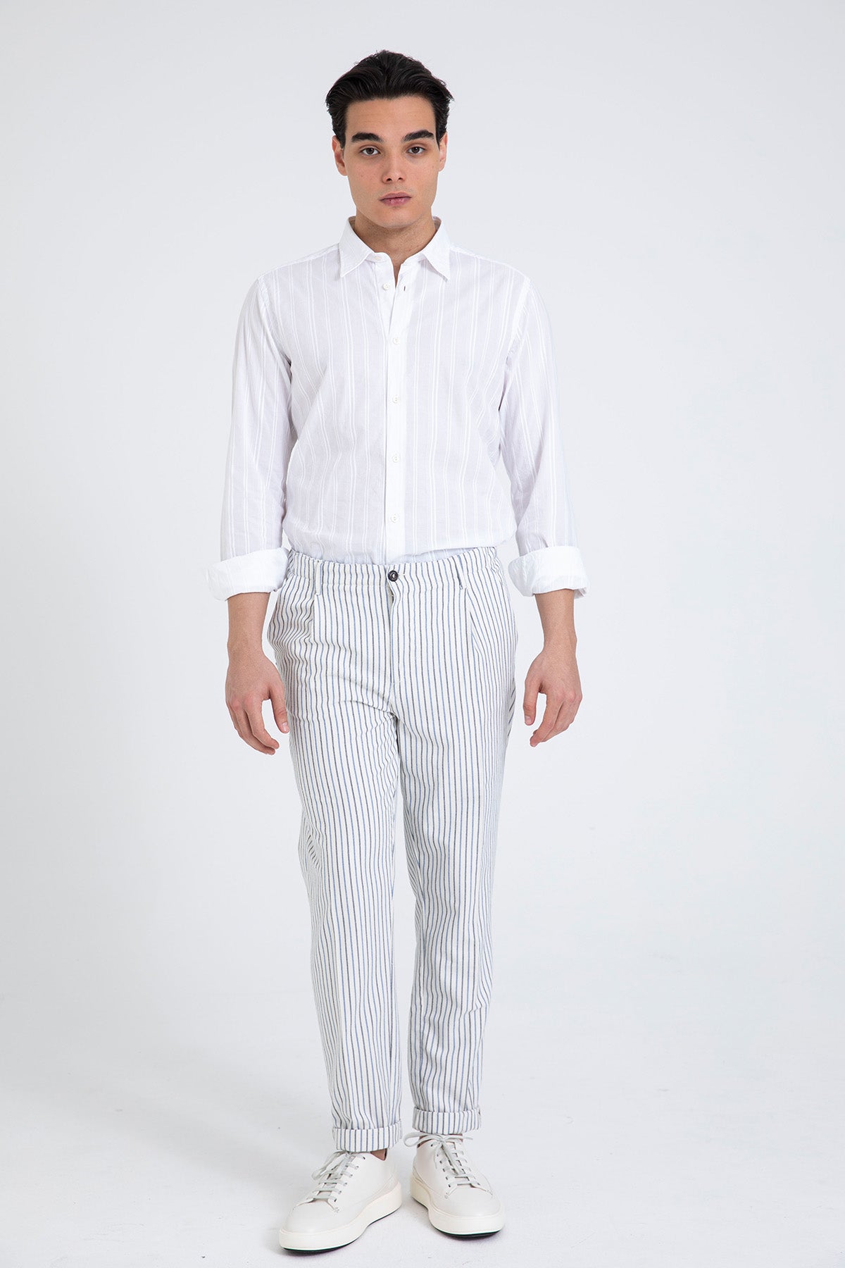 40 Weft Joec Çizgili Tek Pile Yandan Cepli Pantolon