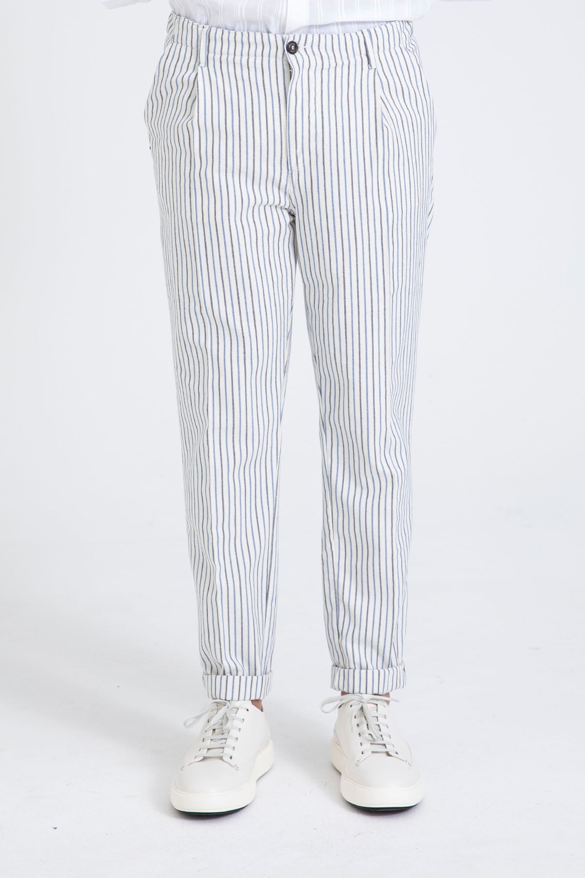 40 Weft Joec Çizgili Tek Pile Yandan Cepli Pantolon