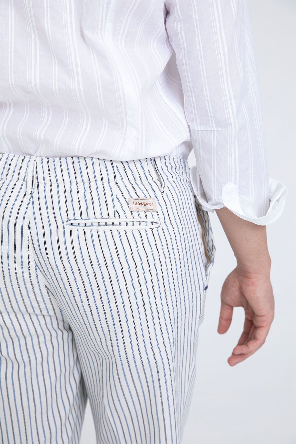 40 Weft Joec Çizgili Tek Pile Yandan Cepli Pantolon