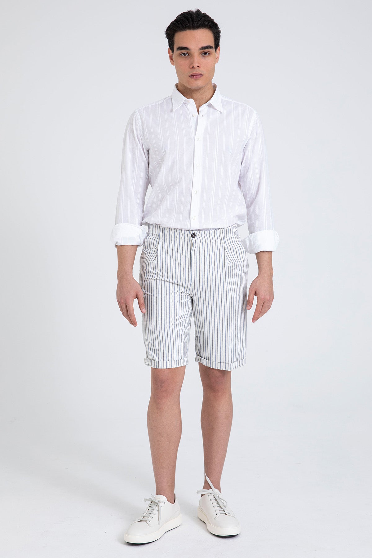 40 Weft Joecbe Çizgili Tek Pile Yandan Cepli Şort