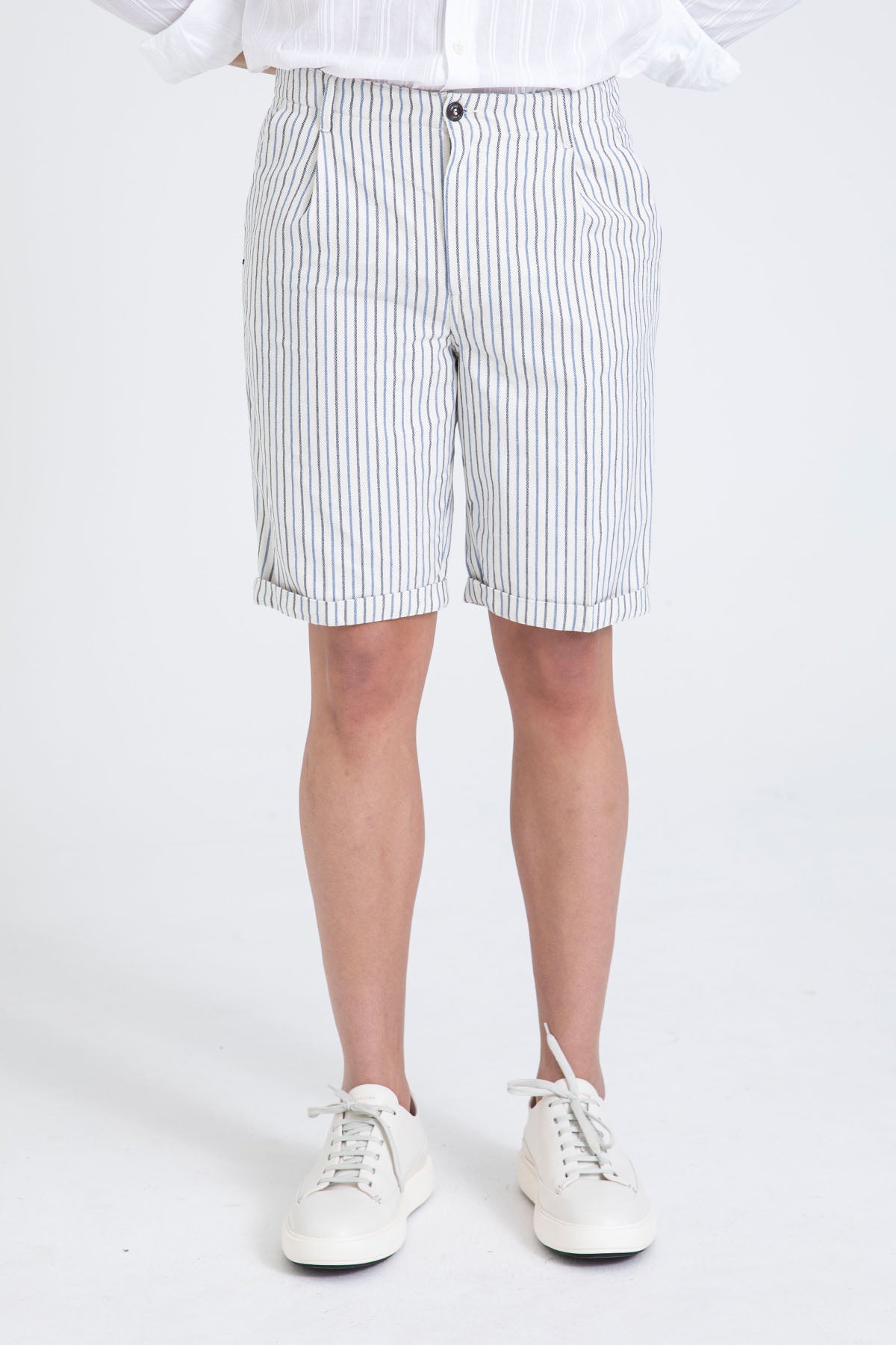 40 Weft Joecbe Çizgili Tek Pile Yandan Cepli Şort