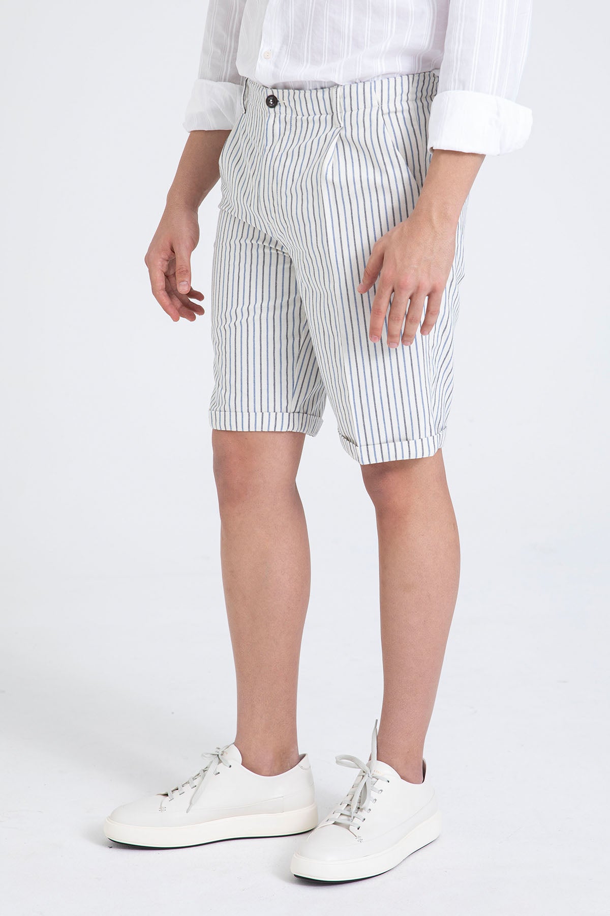 40 Weft Joecbe Çizgili Tek Pile Yandan Cepli Şort