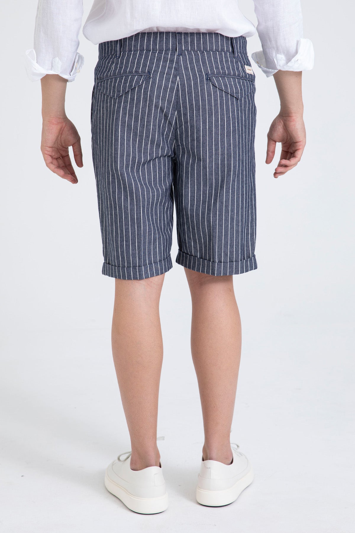 40 Weft Ronanbe Çizgili Tek Pile Yandan Cepli Şort
