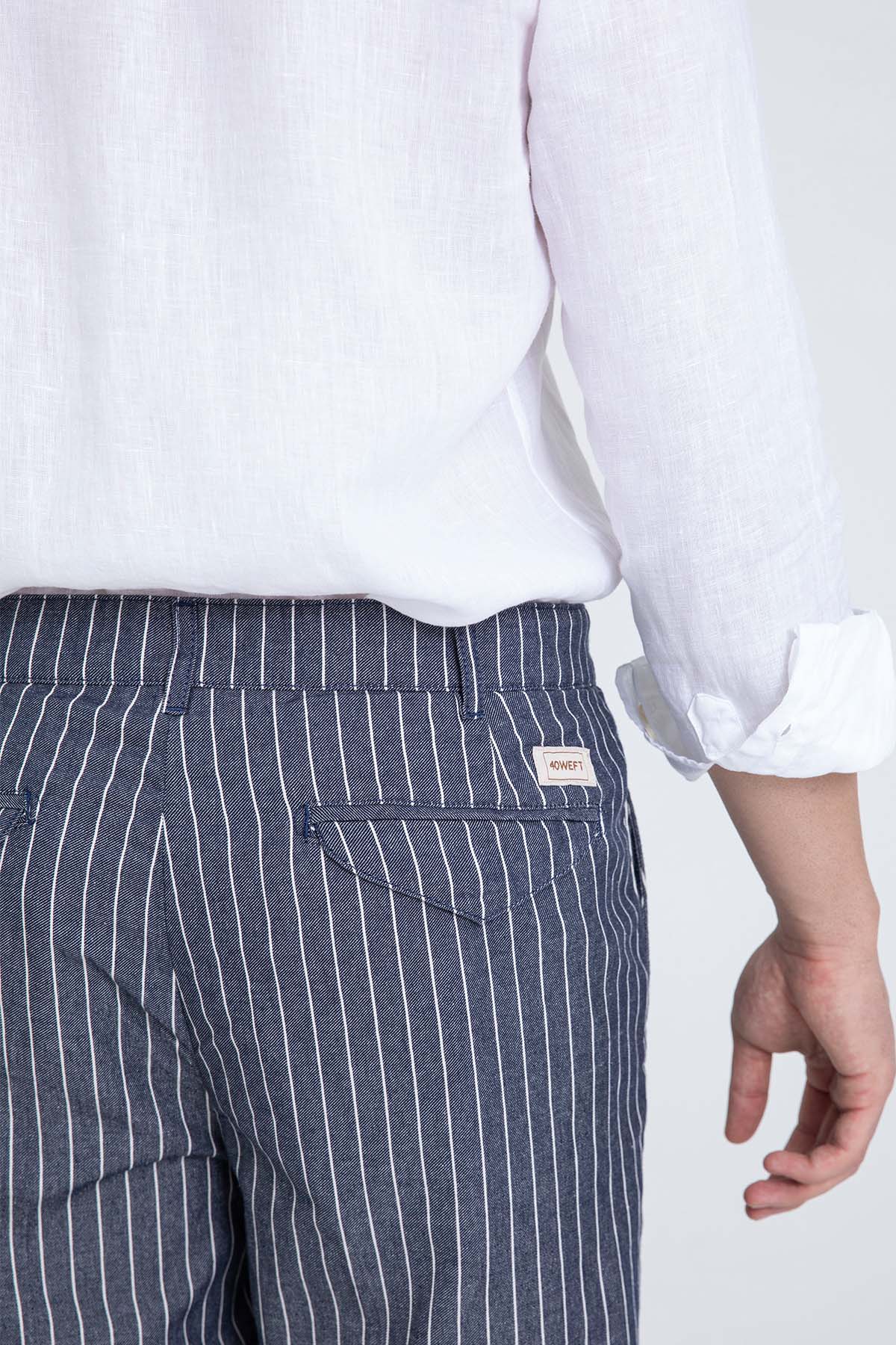 40 Weft Ronanbe Çizgili Tek Pile Yandan Cepli Şort