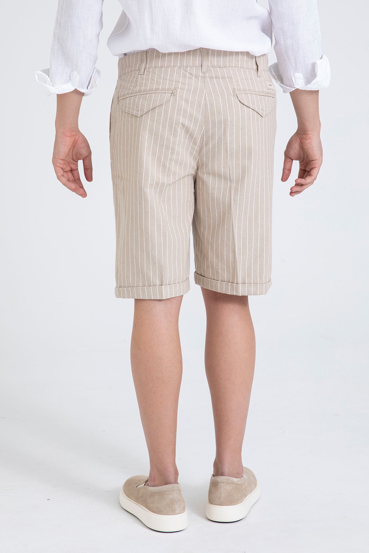 40 Weft Ronanbe Çizgili Tek Pile Yandan Cepli Şort