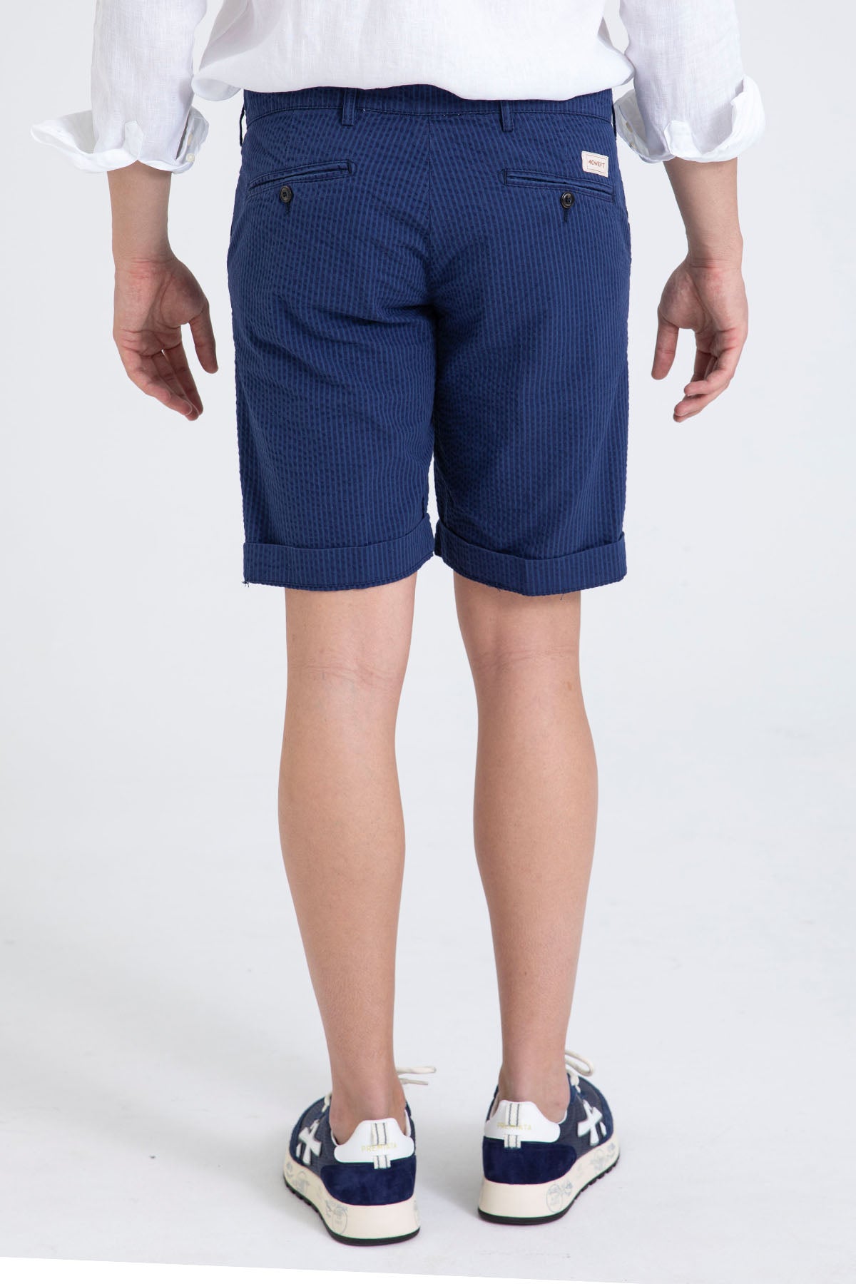 40 Weft Sergentbe İnce Çizgili Seersucker Kumaş Yandan Cepli Şort