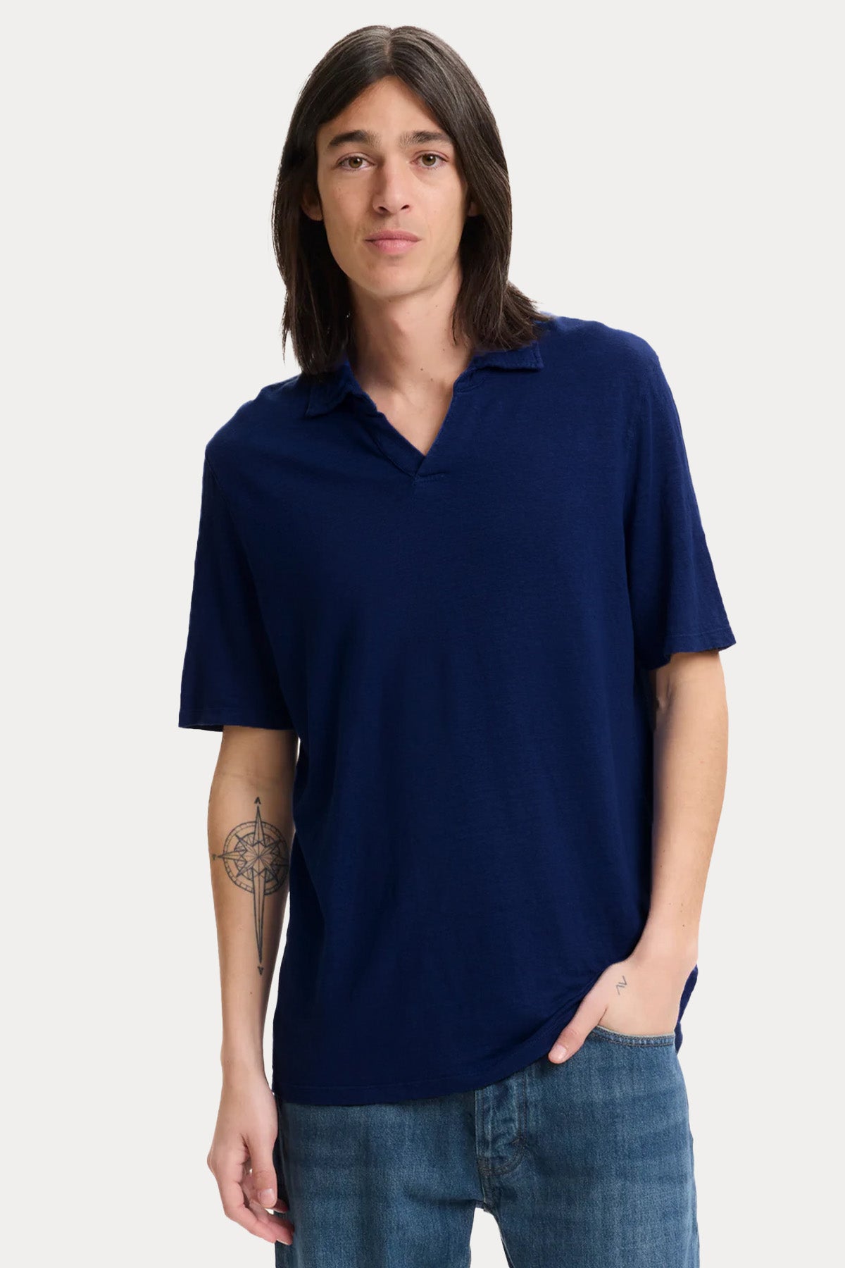 Majestic Relaxed Fit Polo Yaka Streç Keten T-shirt