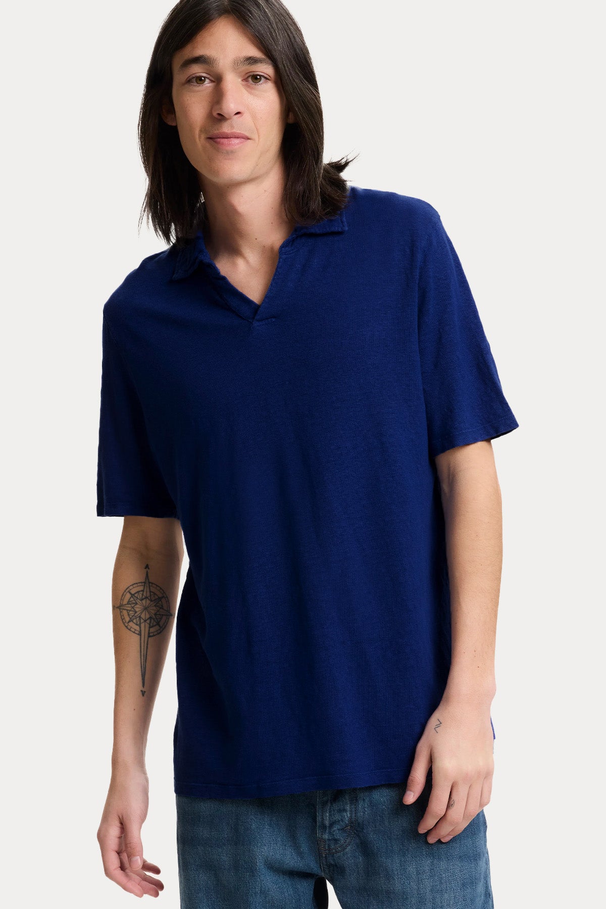Majestic Relaxed Fit Polo Yaka Streç Keten T-shirt