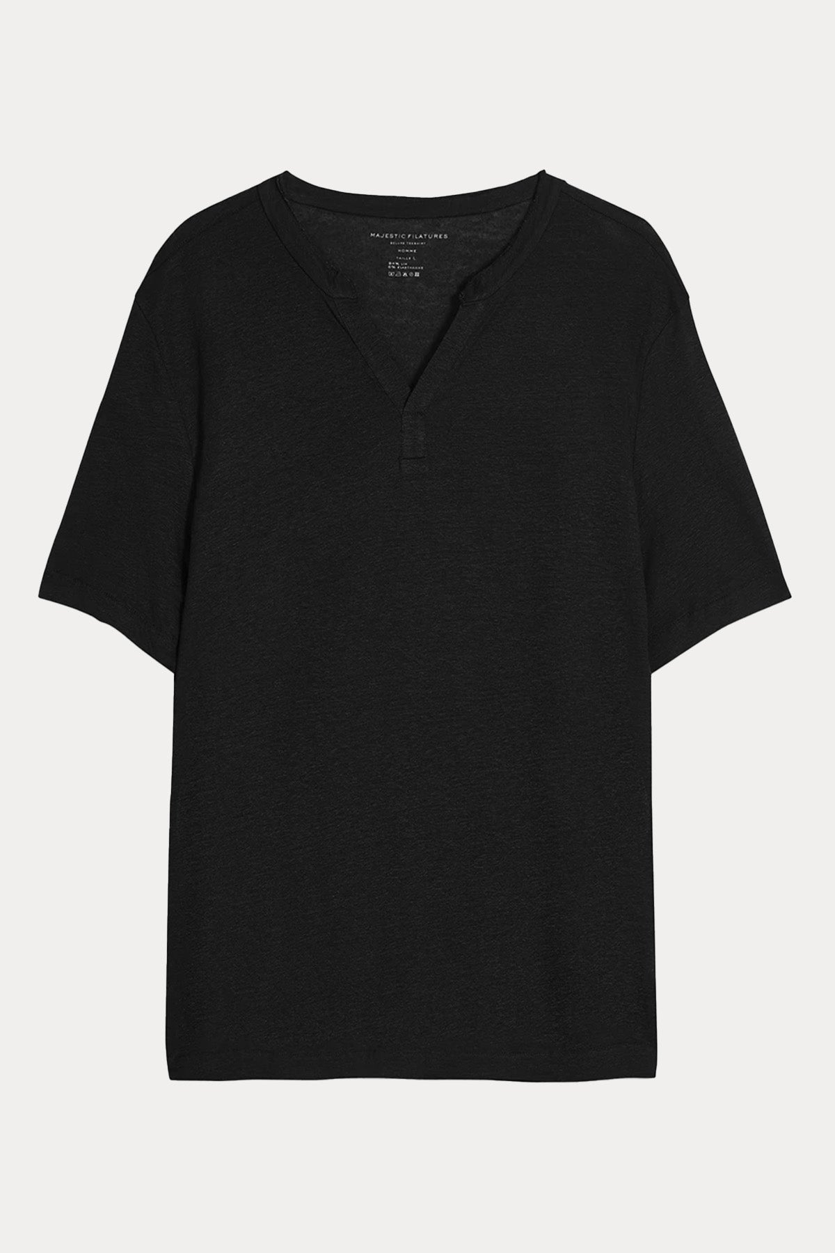 Majestic Relaxed Fit Hakim V Yaka Streç Keten T-shirt