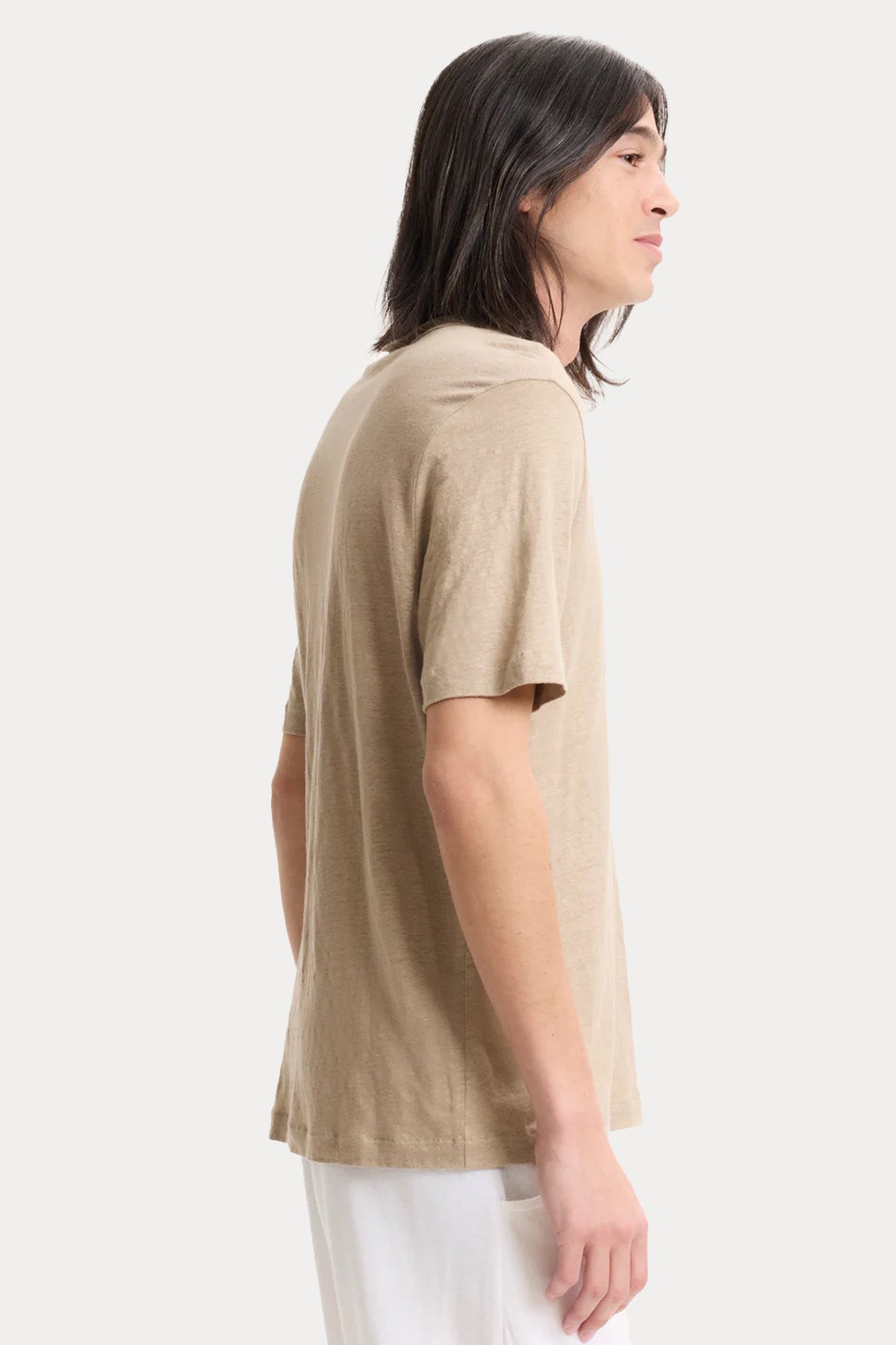 Majestic Relaxed Fit Hakim V Yaka Streç Keten T-shirt-T-shirt-Libas