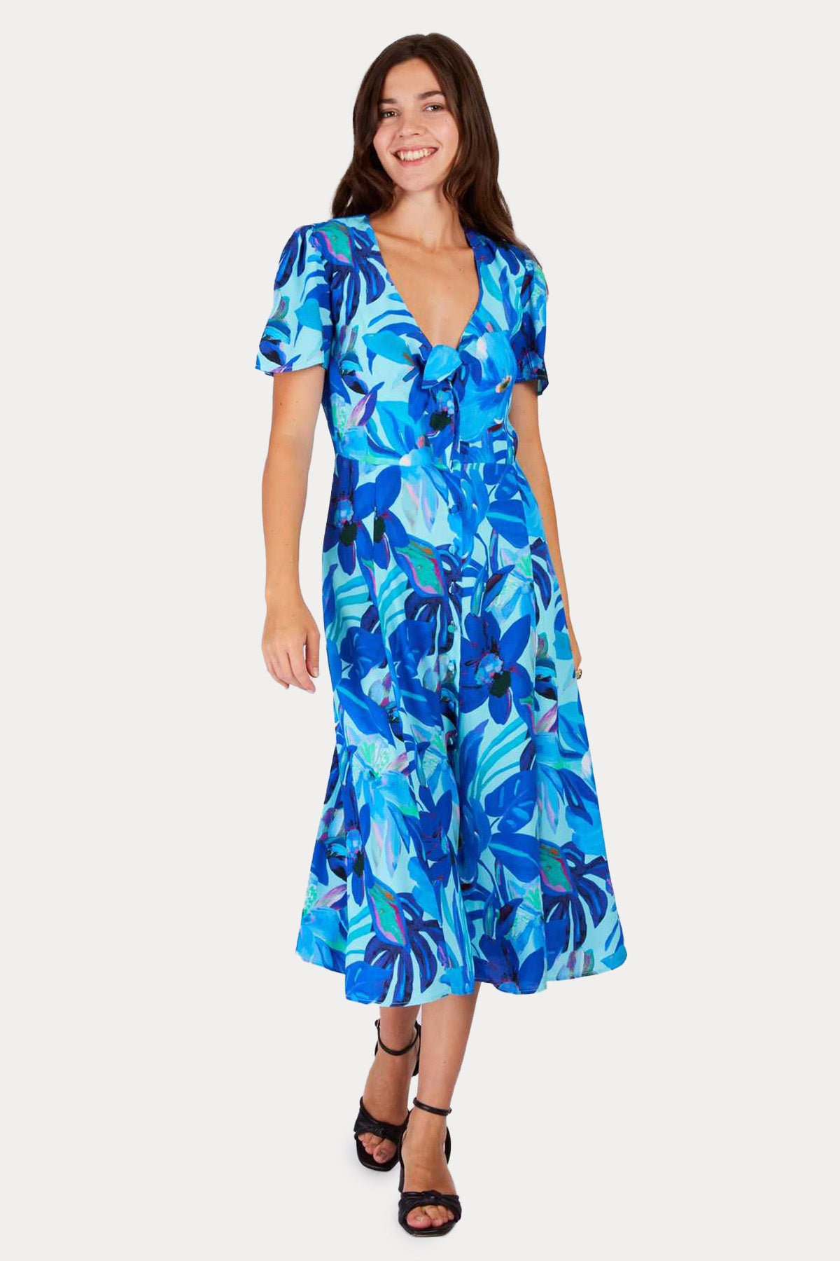 Rene Derhy Prune Renkli Desenli Midi Elbise