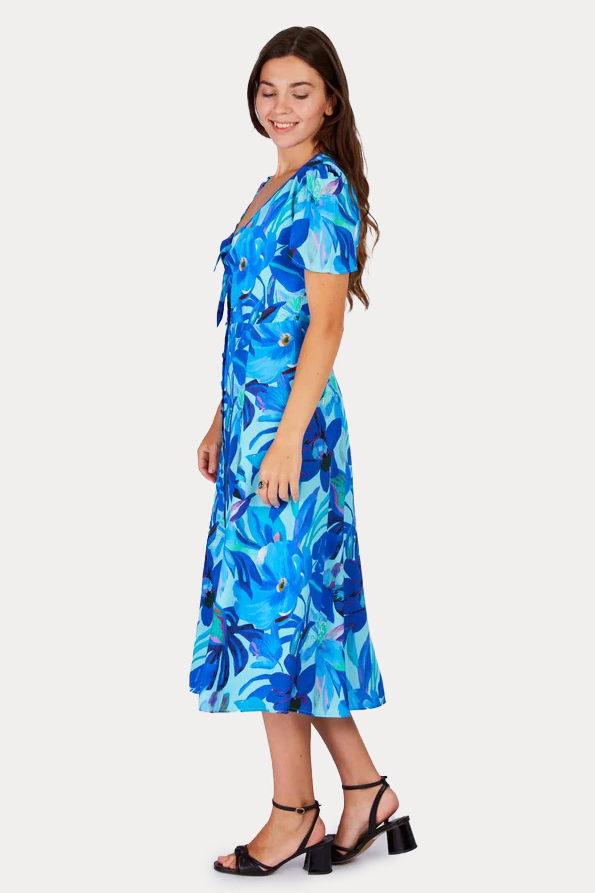 Rene Derhy Prune Renkli Desenli Midi Elbise