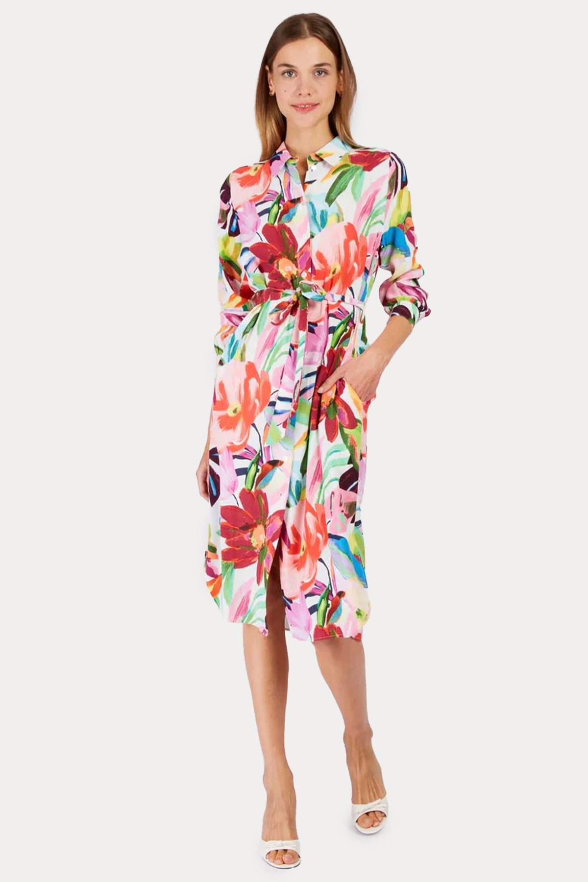 Rene Derhy Pink Klasik Yaka Midi Gömlek Elbise