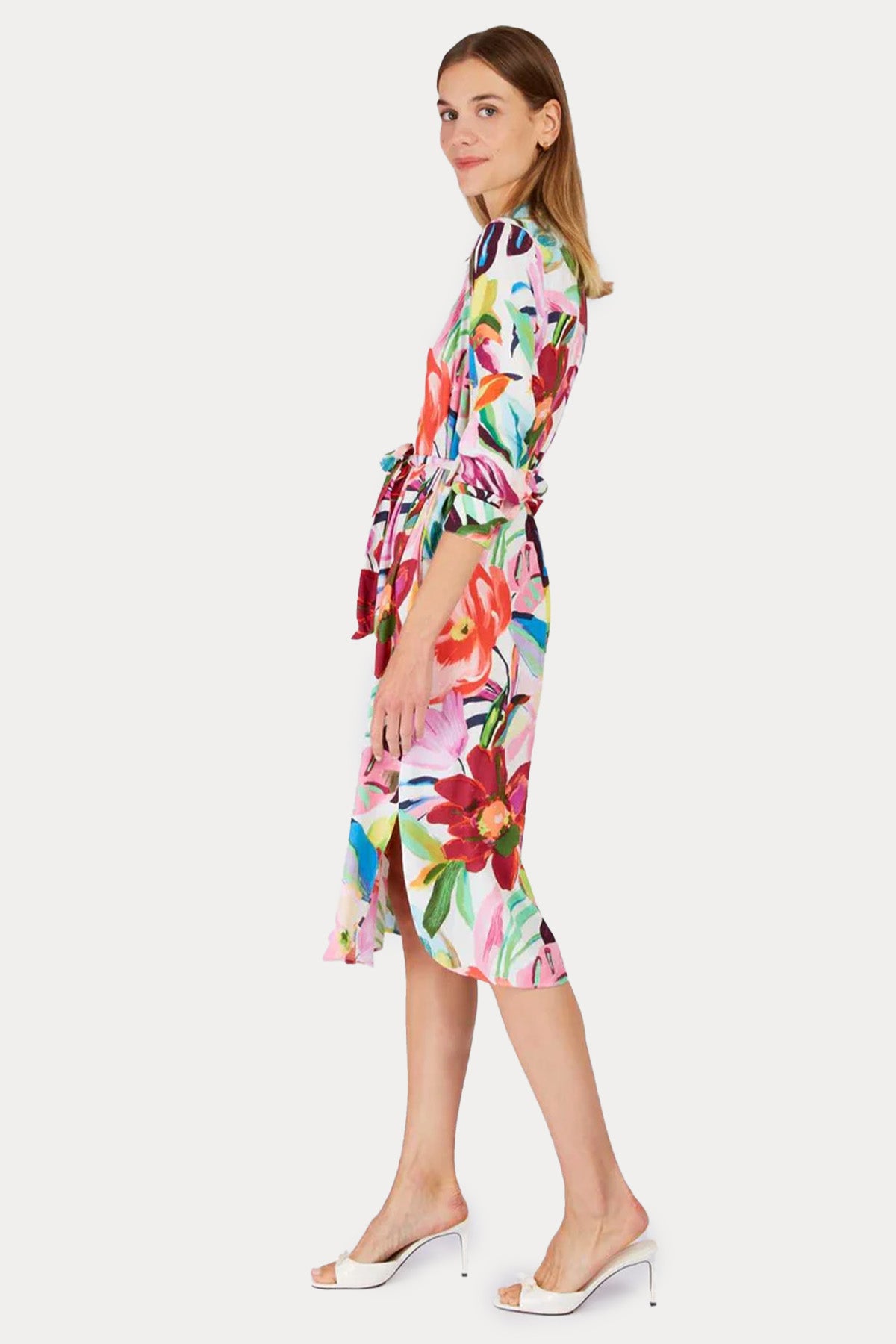 Rene Derhy Pink Klasik Yaka Midi Gömlek Elbise