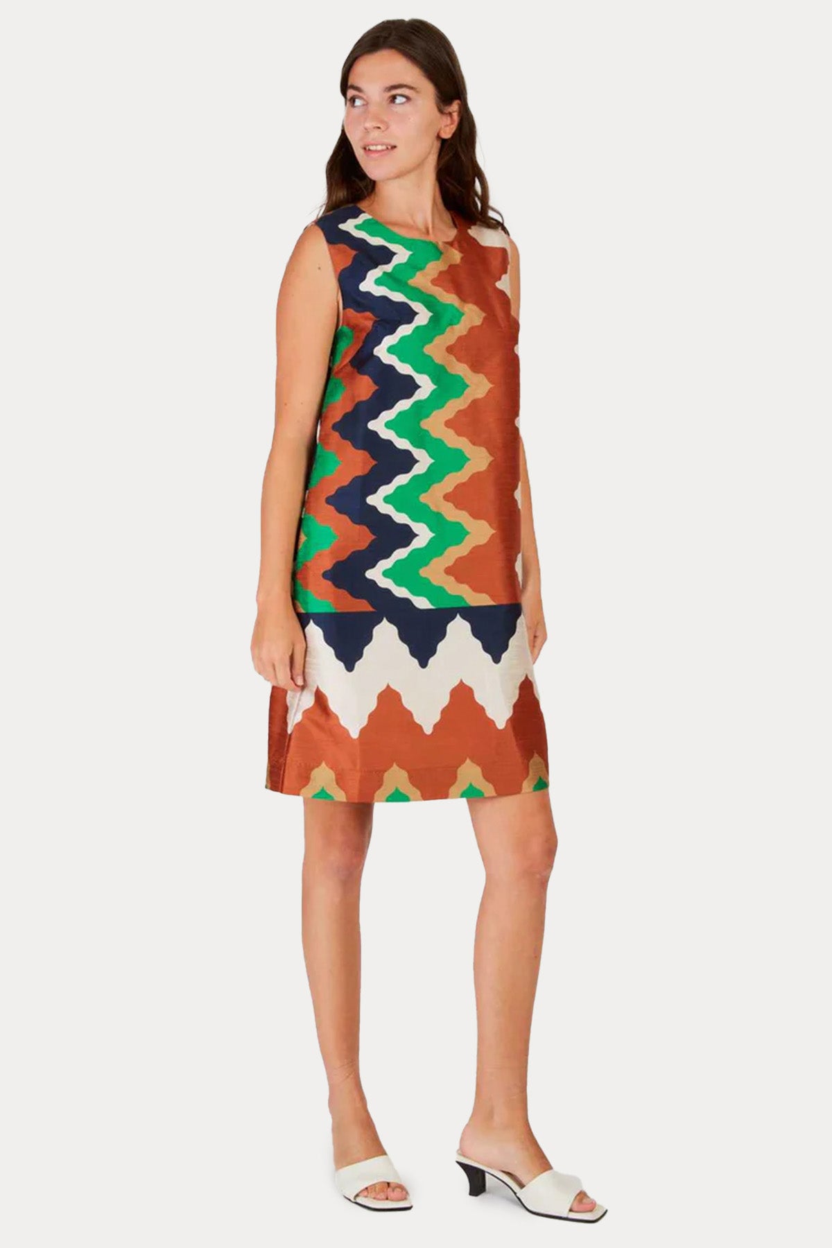 Rene Derhy Prato Zikzak Renkli Desenli Mini Elbise