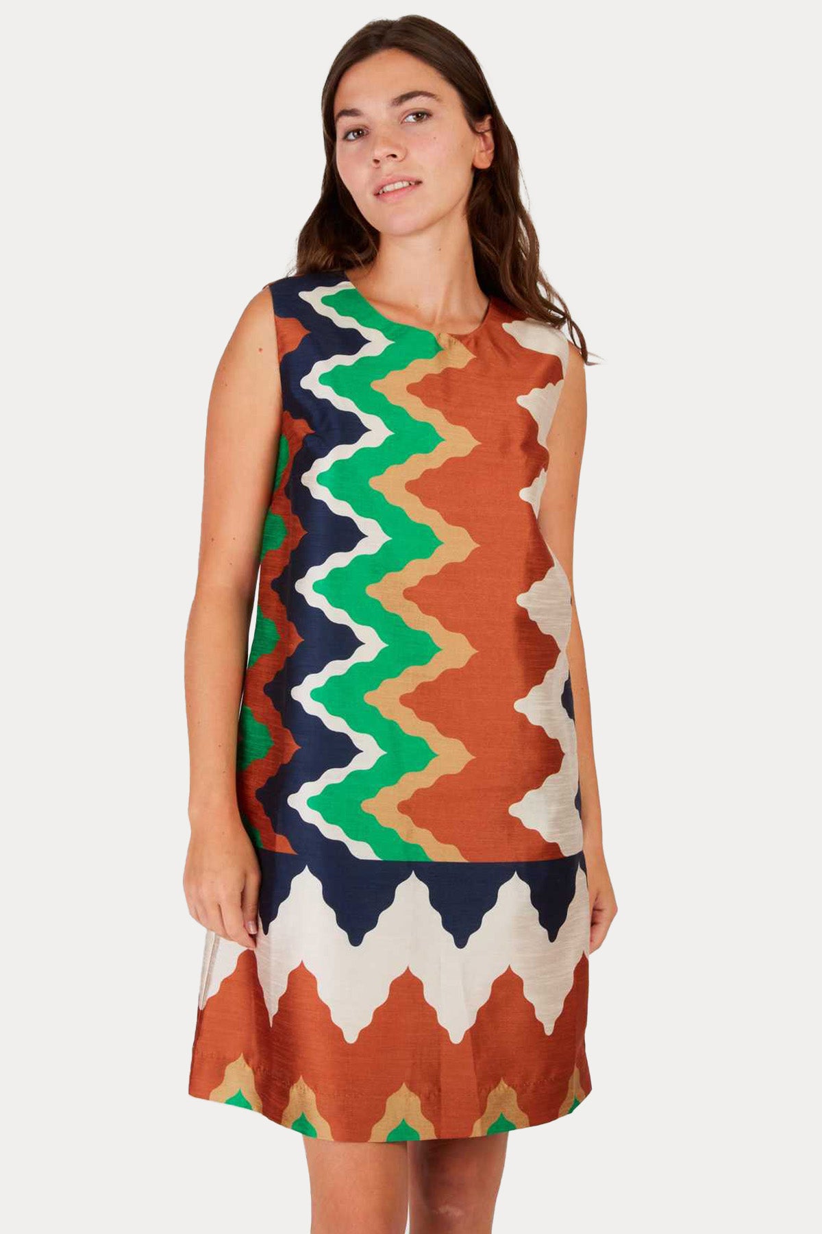 Rene Derhy Prato Zikzak Renkli Desenli Mini Elbise