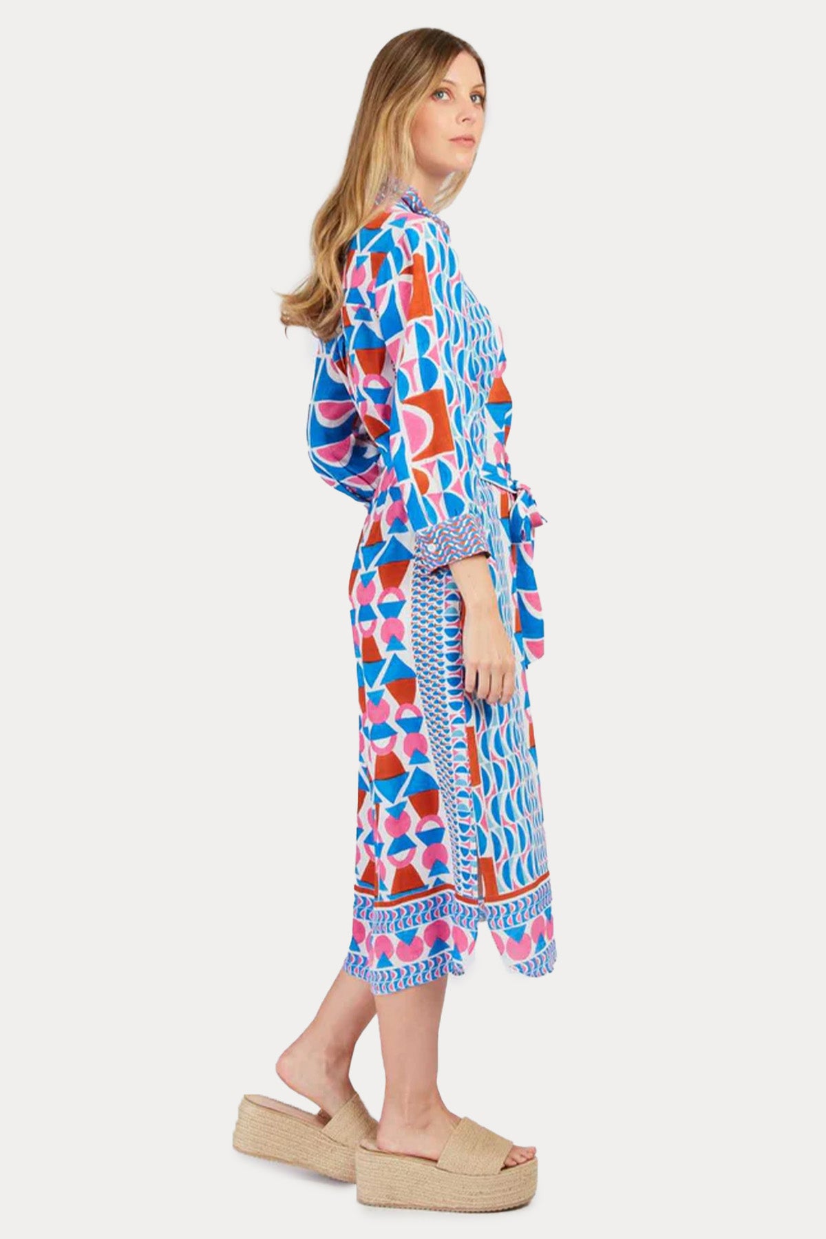 Rene Derhy Palazzo Geometrik Desenli Midi Gömlek Elbise