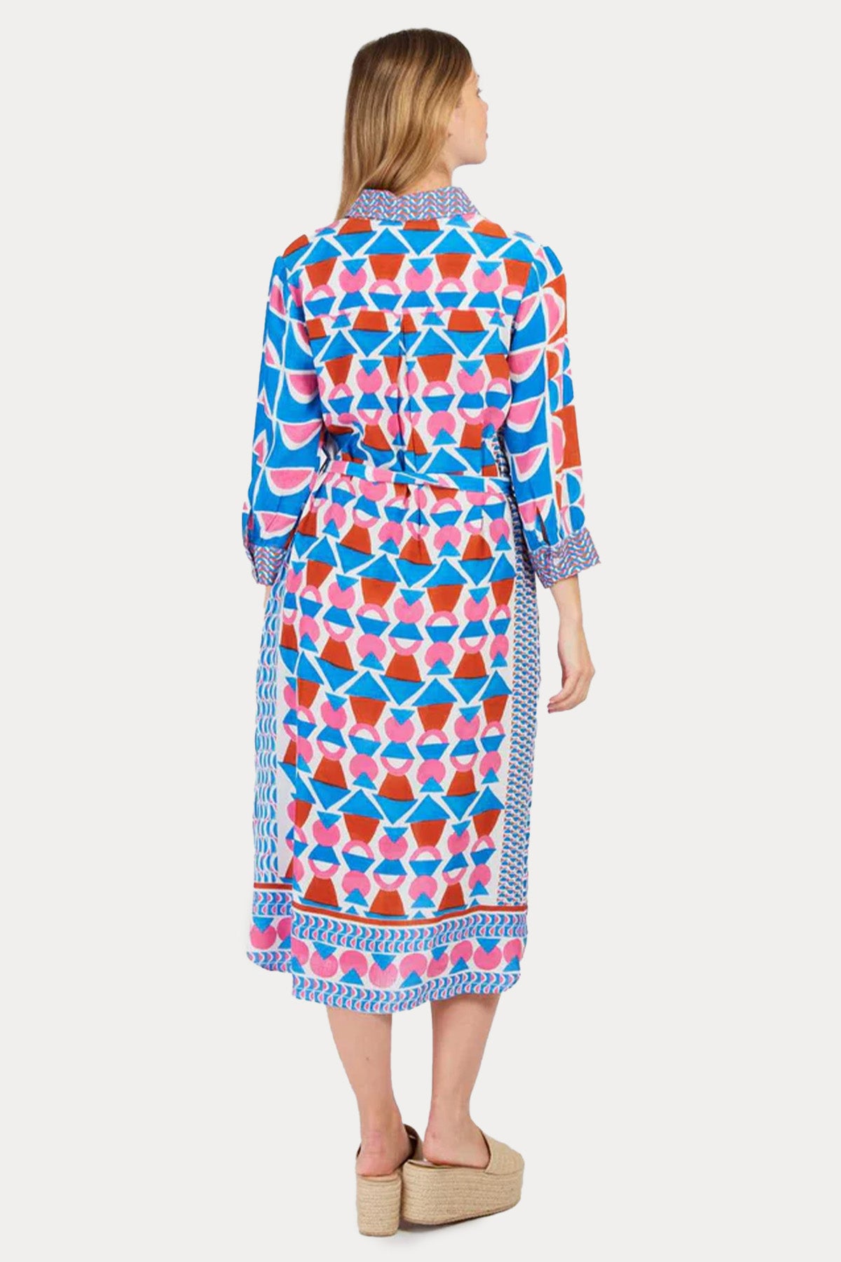 Rene Derhy Palazzo Geometrik Desenli Midi Gömlek Elbise