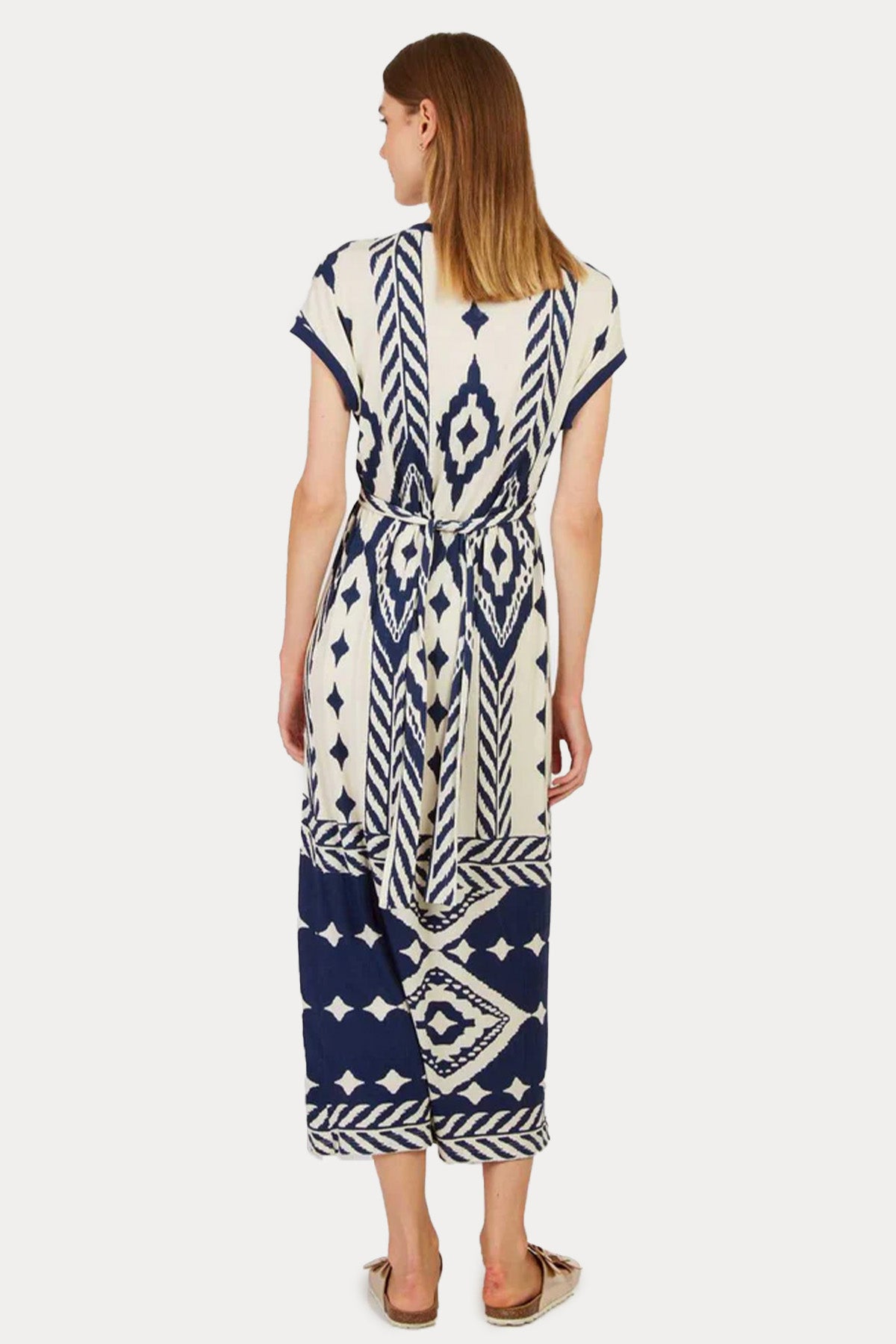 Rene Derhy Pivert Beli Lastikli Desenli Midi Elbise