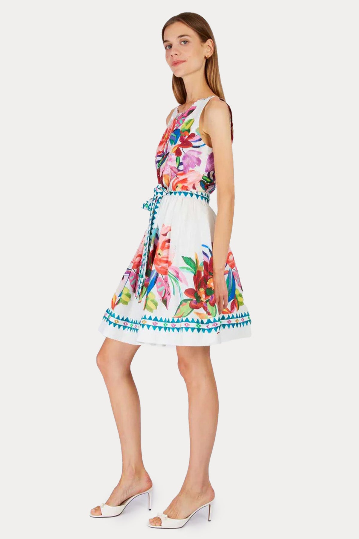 Rene Derhy Poppy Kuşaklı Renkli Desenli Mini Elbise