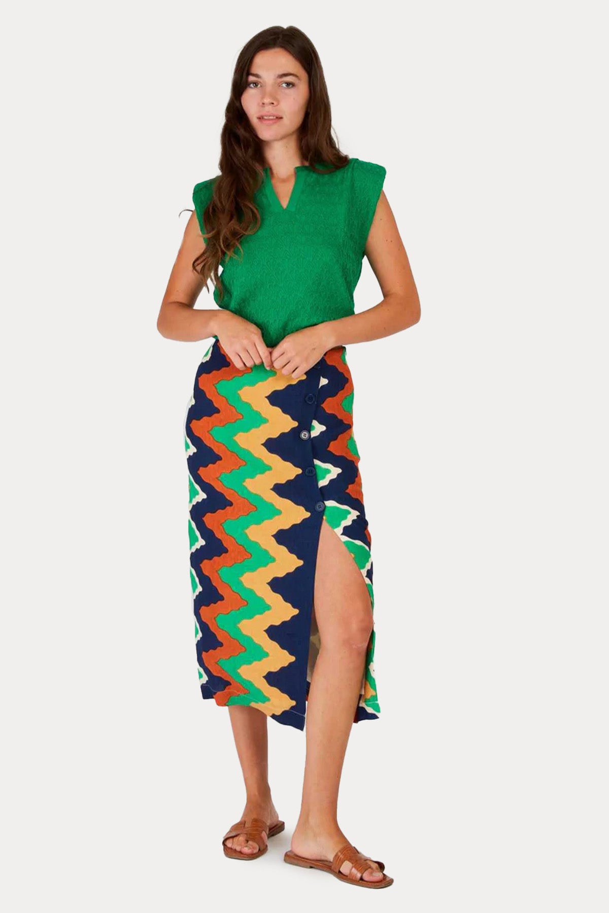 Rene Derhy Akemi Zikzak Renkli Desenli Midi Etek