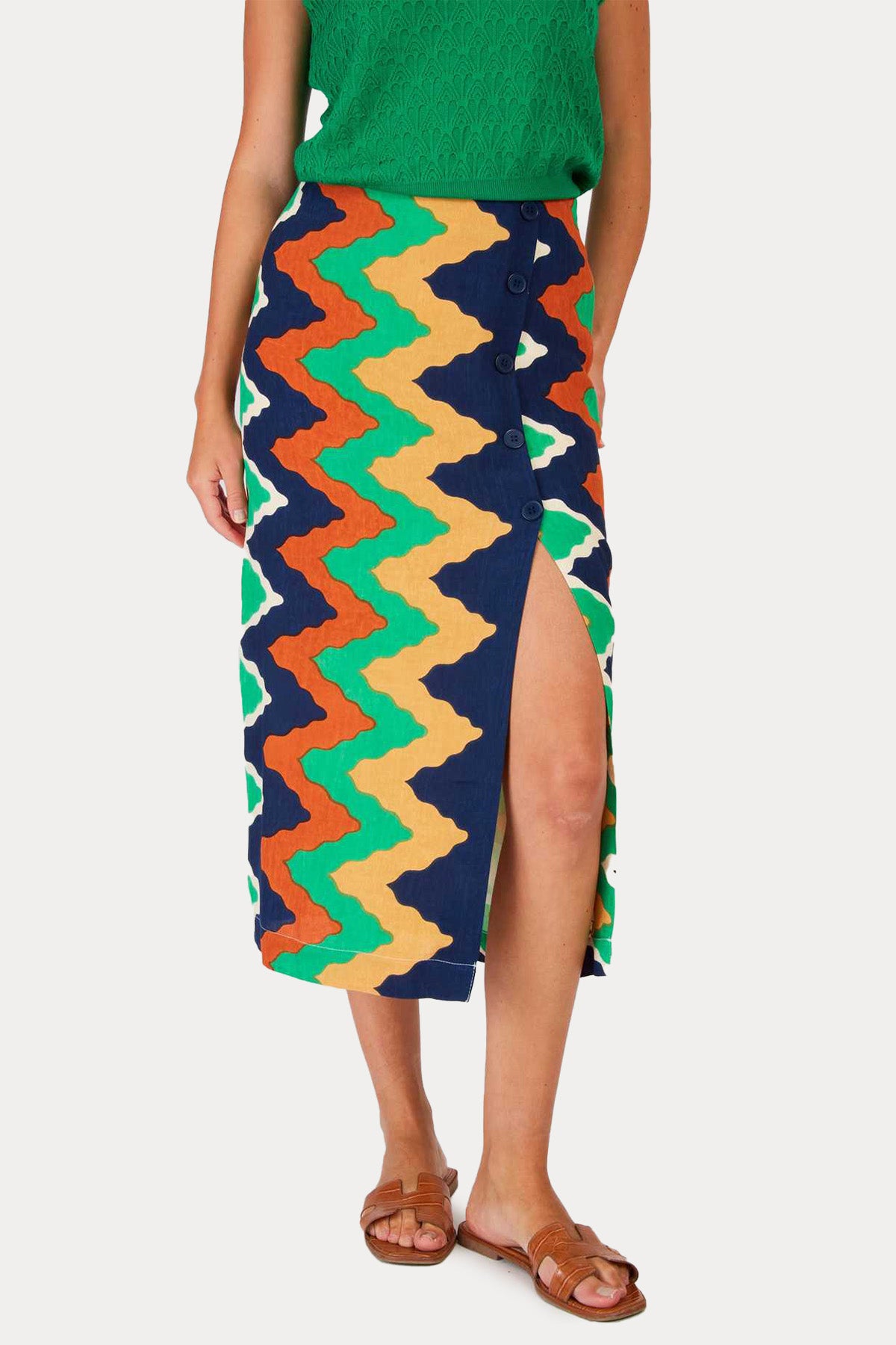 Rene Derhy Akemi Zikzak Renkli Desenli Midi Etek