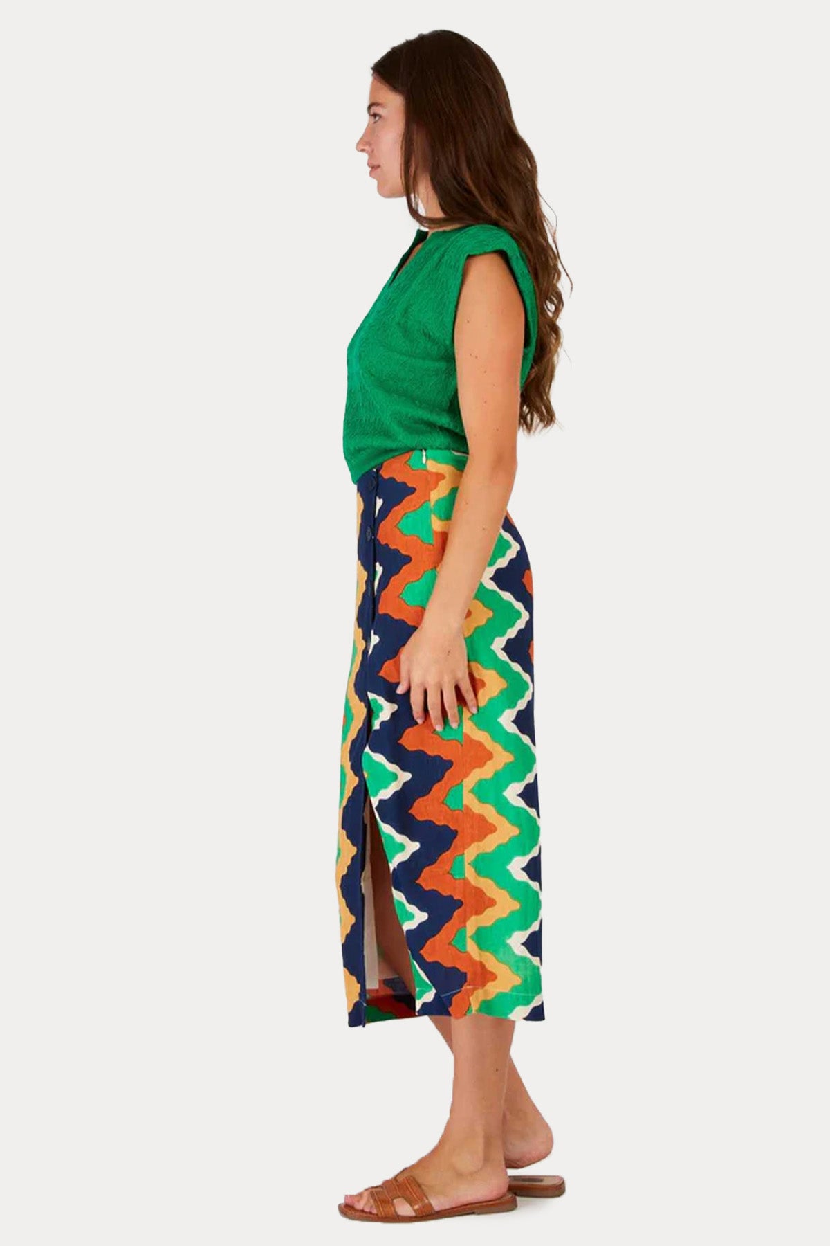 Rene Derhy Akemi Zikzak Renkli Desenli Midi Etek