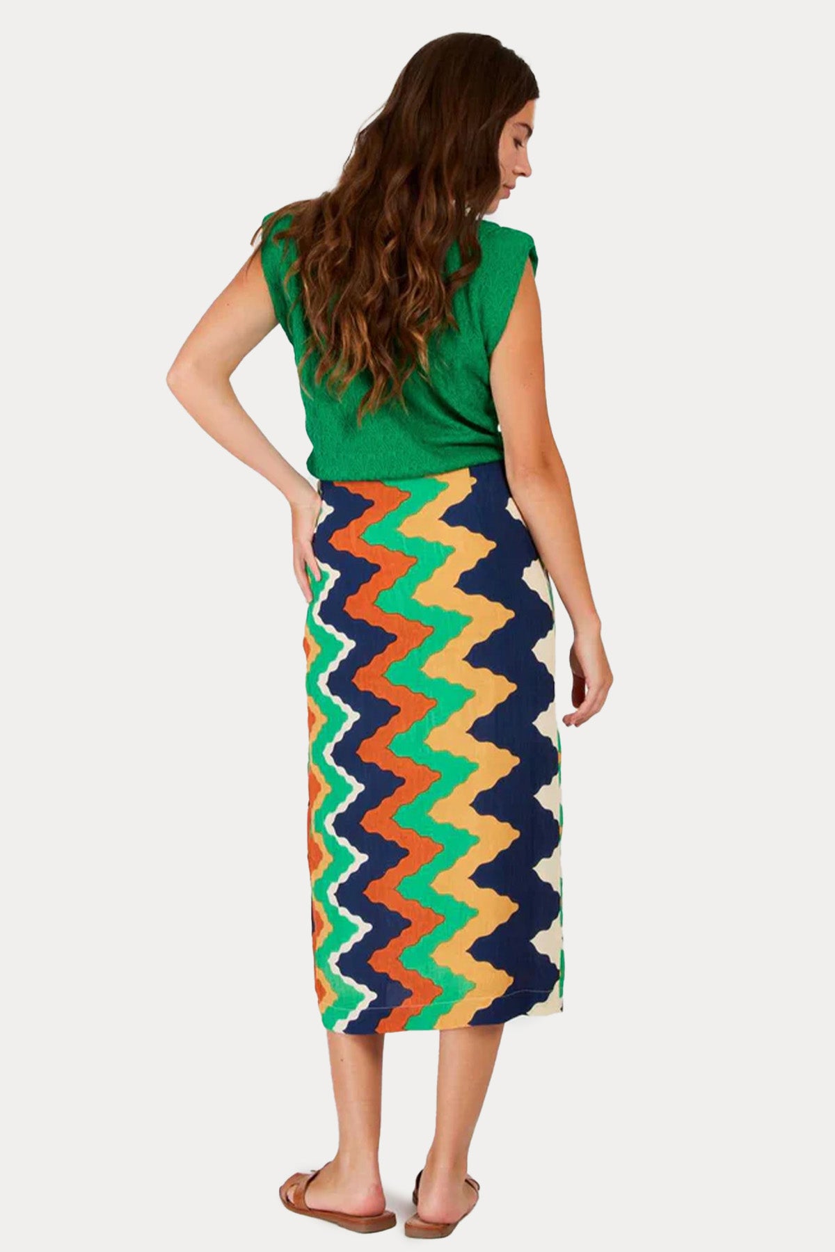 Rene Derhy Akemi Zikzak Renkli Desenli Midi Etek