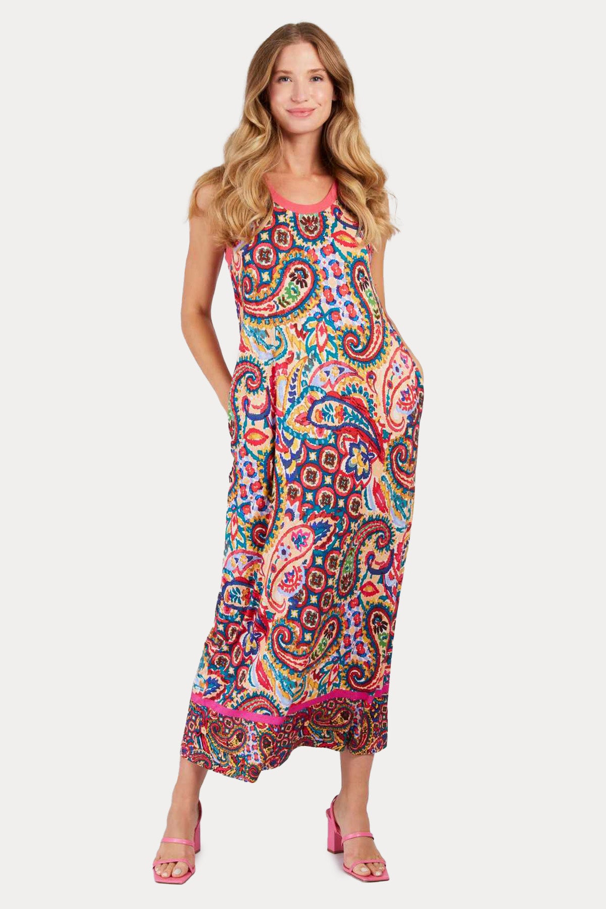 Rene Derhy Pyrgos Yuvarlak Yaka Etnik Desenli Maxi Elbise