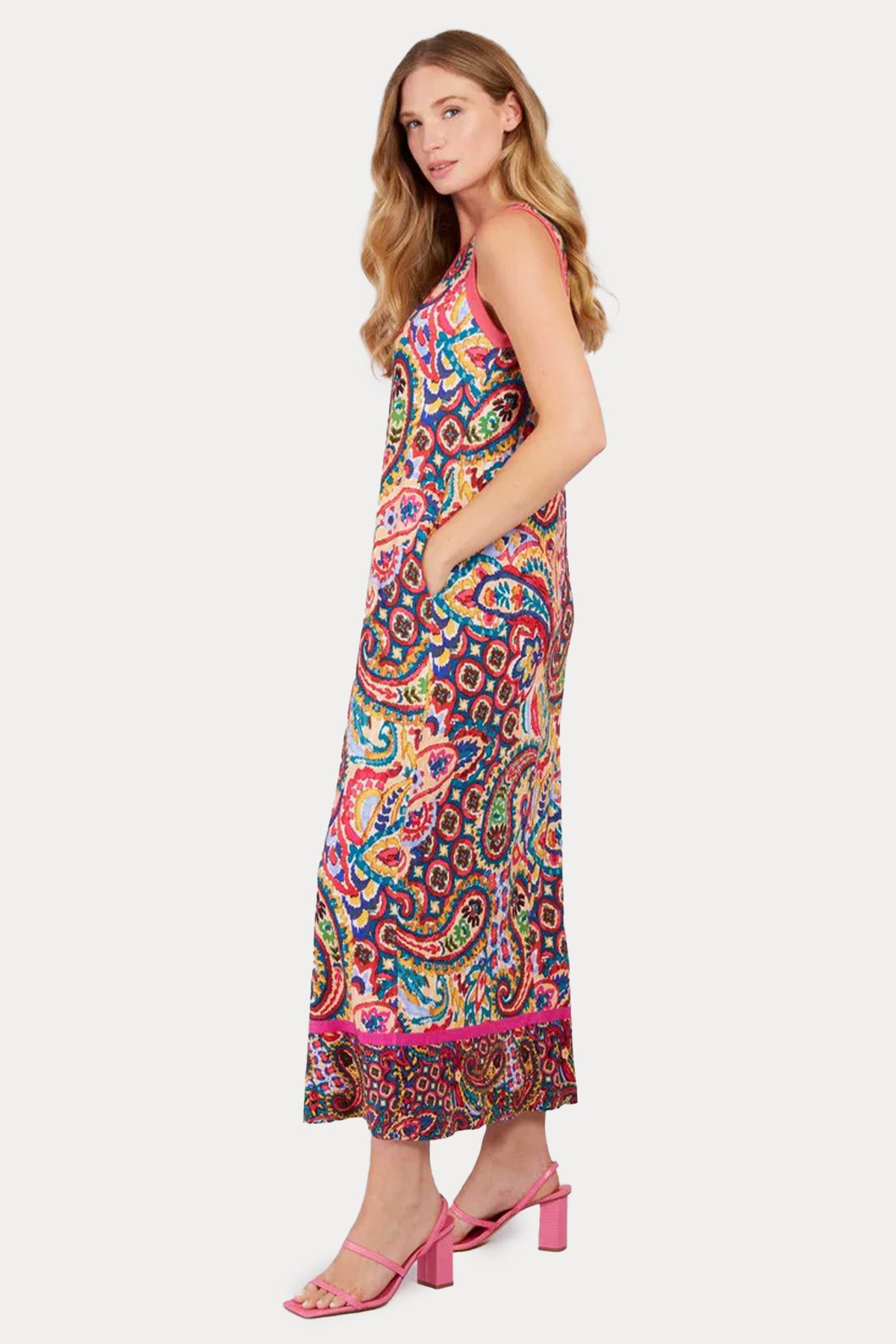 Rene Derhy Pyrgos Yuvarlak Yaka Etnik Desenli Maxi Elbise